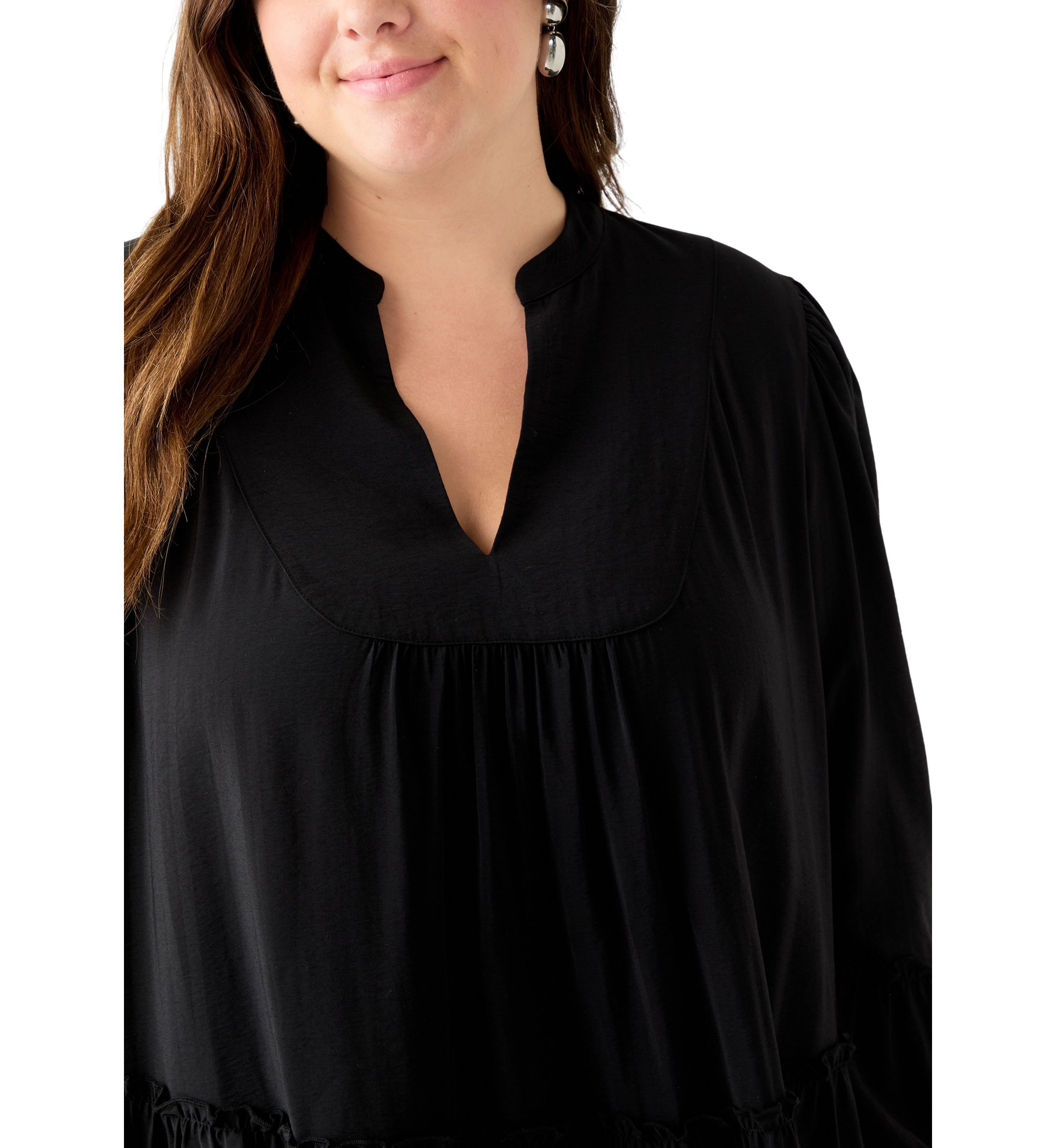 Plus Size Long Sleeve V-Neck Dress