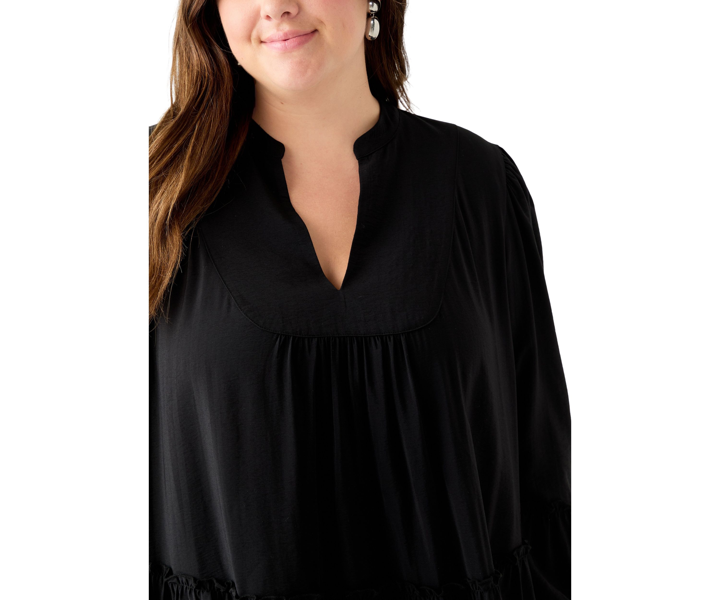 Plus Size Long Sleeve V-Neck Dress