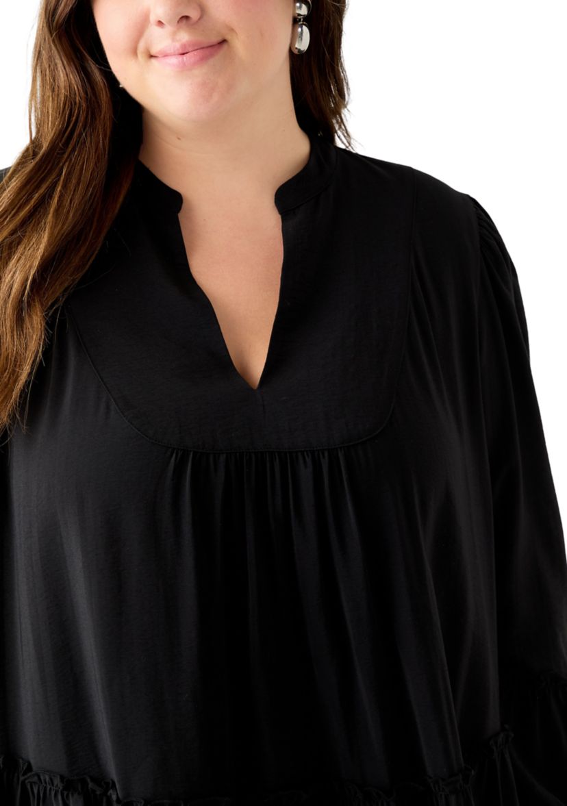 Plus Size Long Sleeve V-Neck Dress