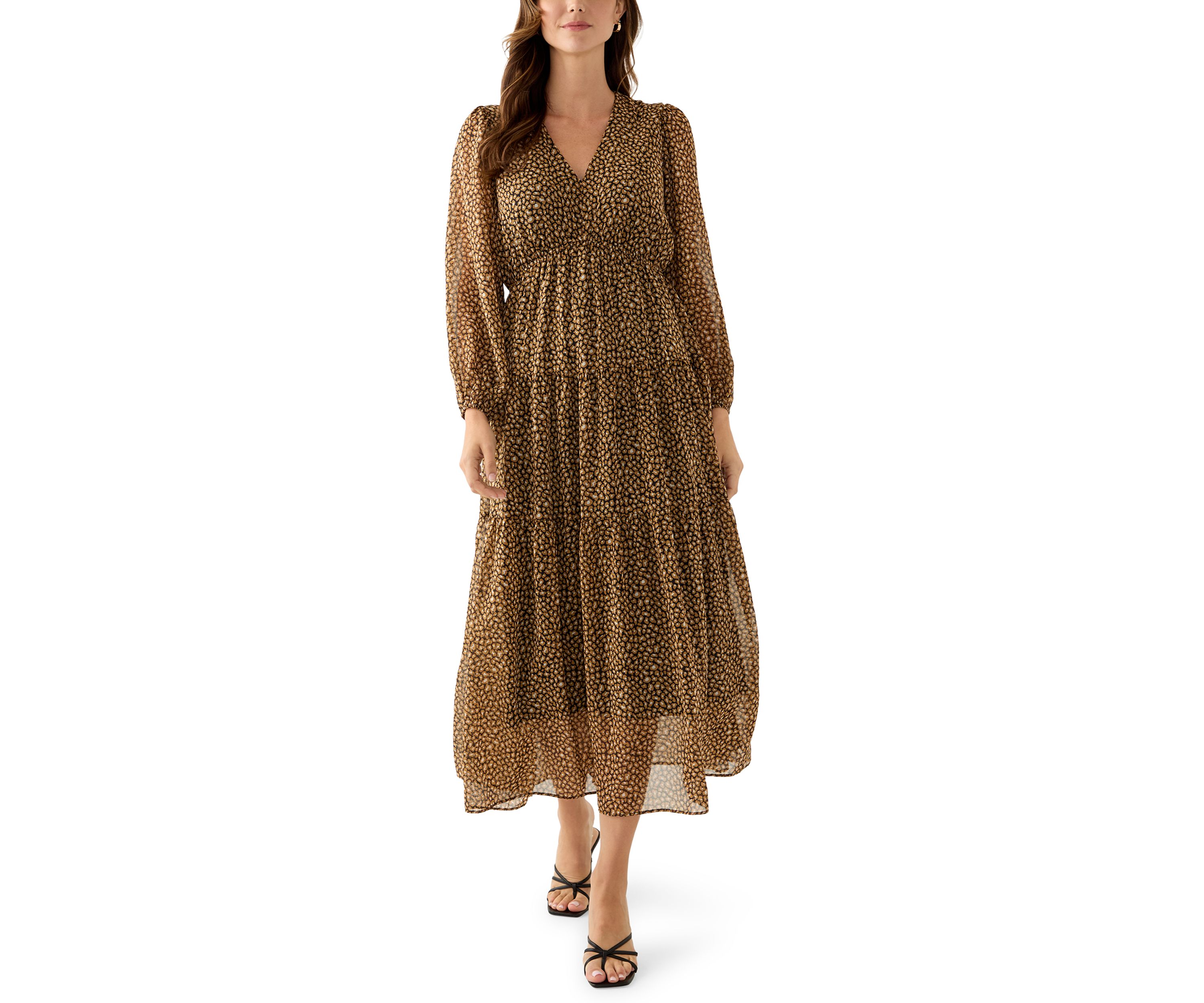 Womens V-Neck Animal Print Chiffon Maxi Dress