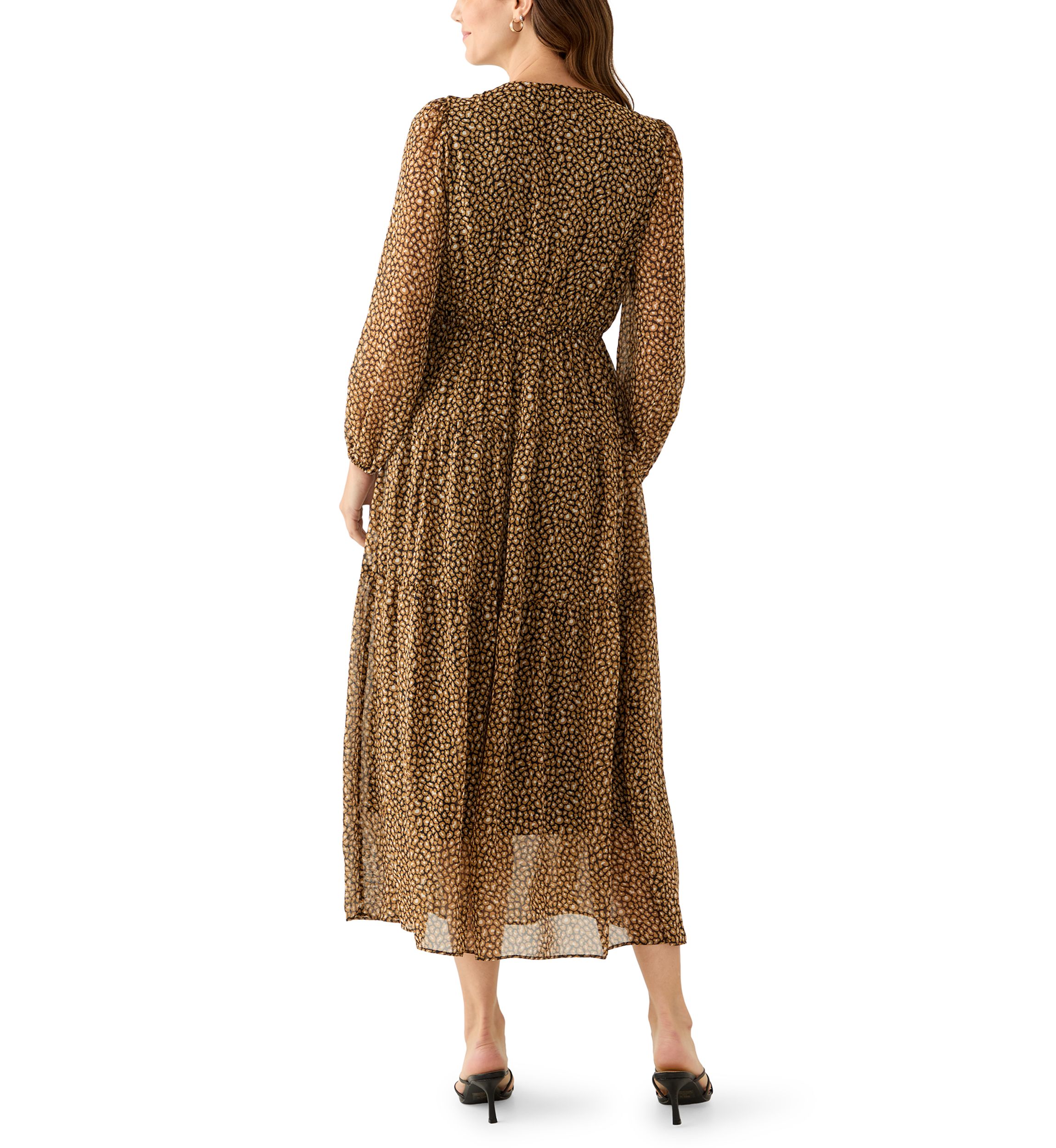 Womens V-Neck Animal Print Chiffon Maxi Dress