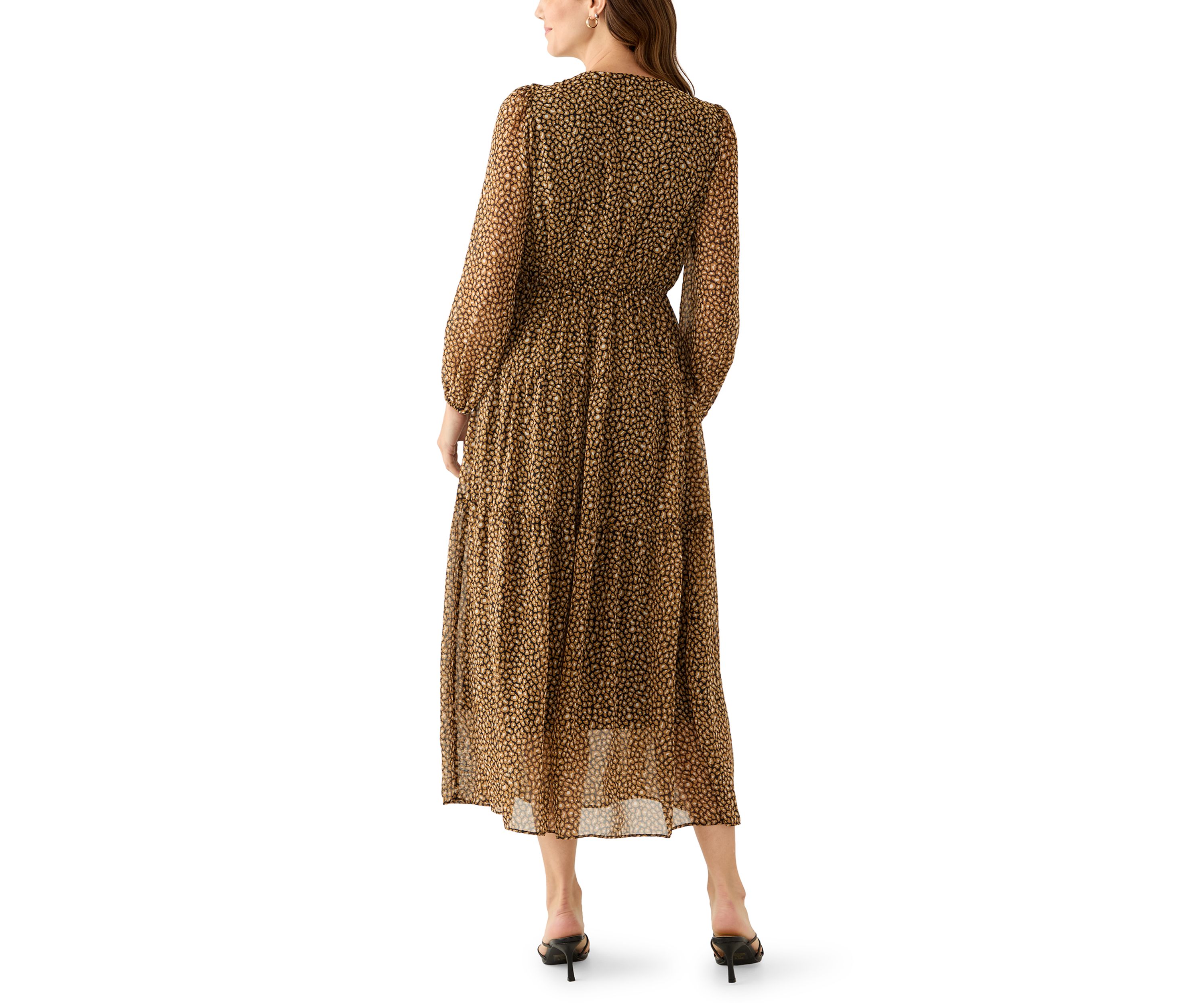 Womens V-Neck Animal Print Chiffon Maxi Dress