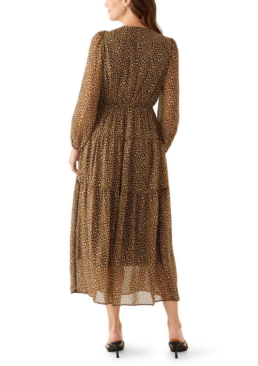 Womens V-Neck Animal Print Chiffon Maxi Dress