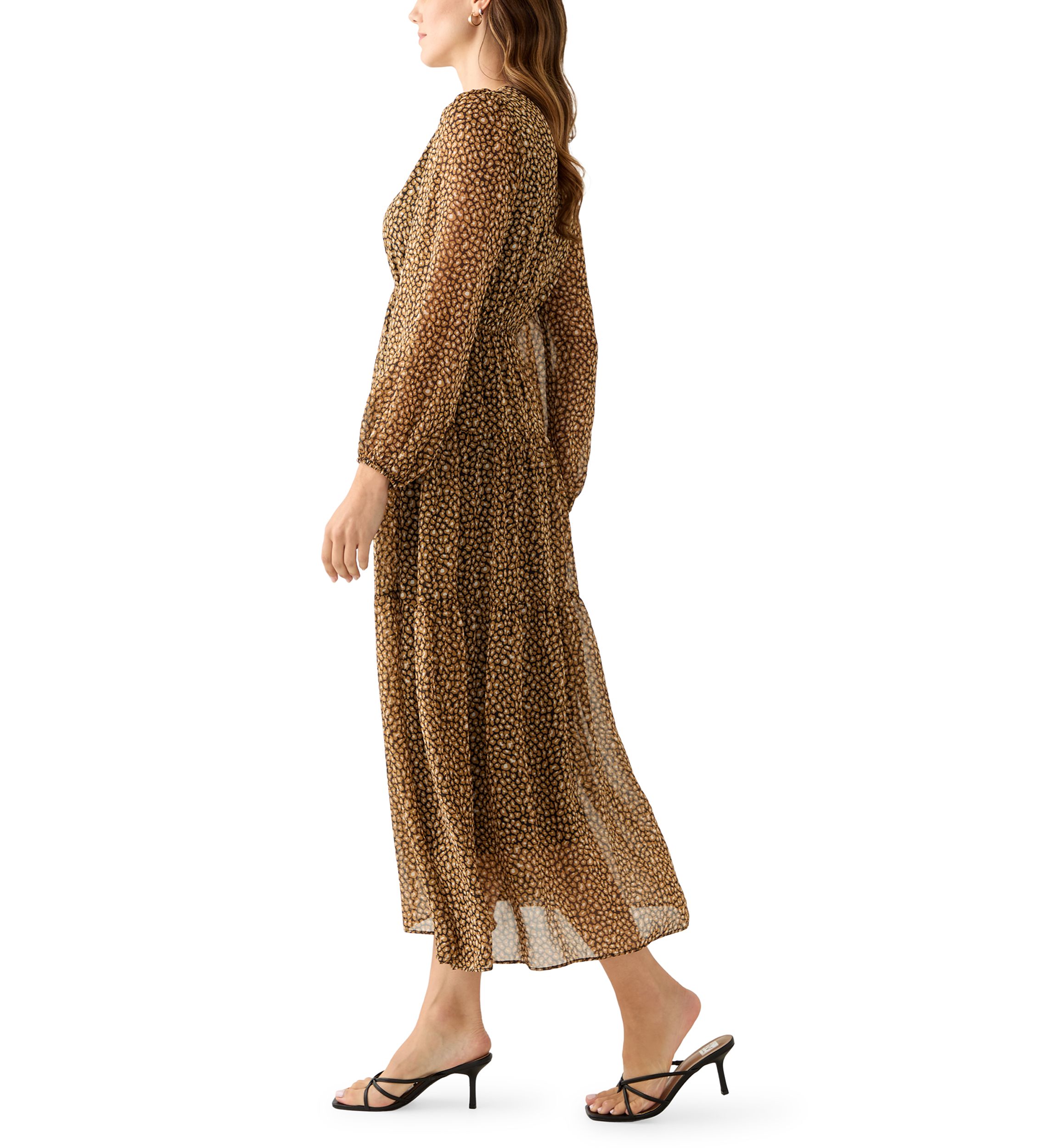 Womens V-Neck Animal Print Chiffon Maxi Dress