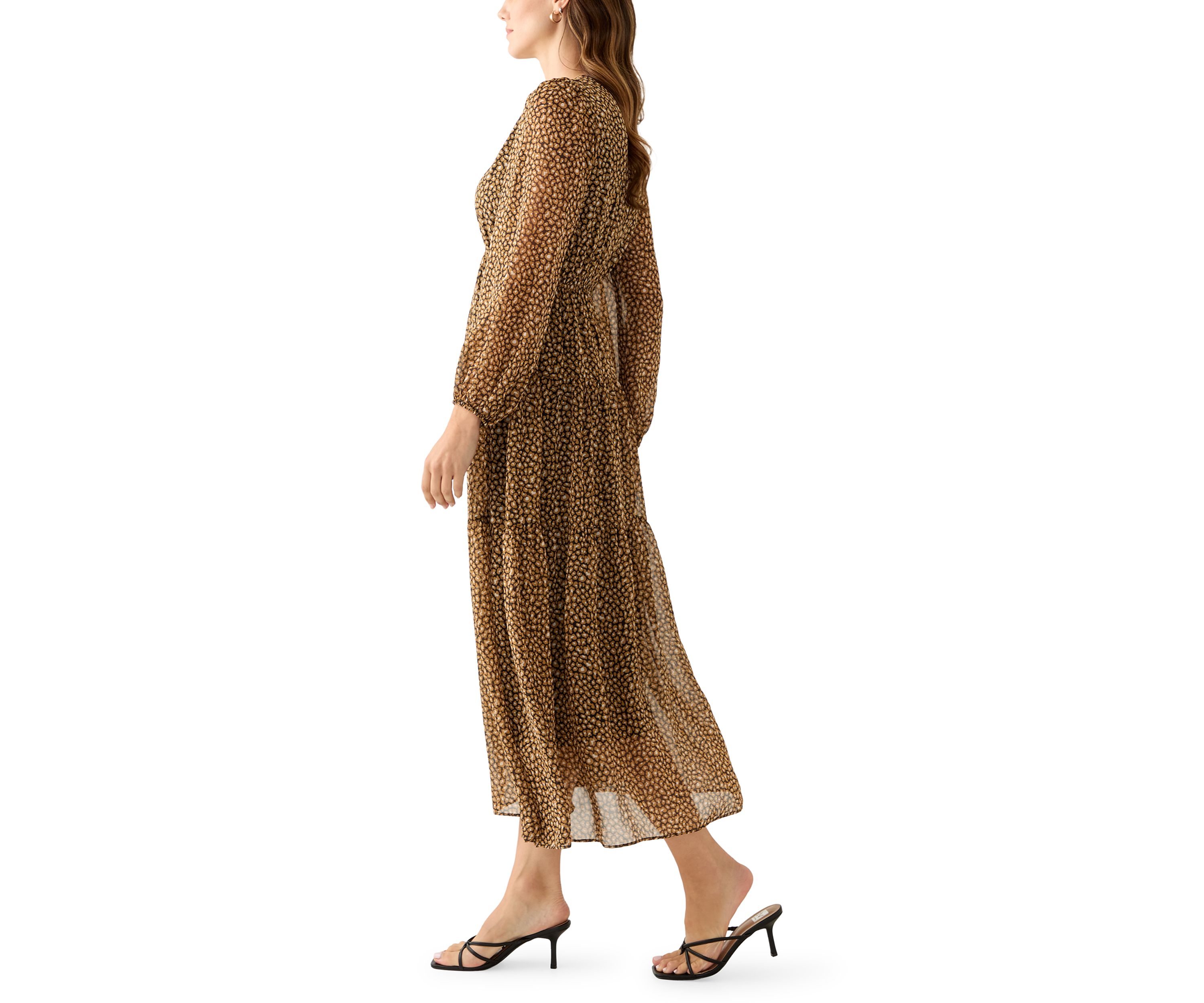 Womens V-Neck Animal Print Chiffon Maxi Dress