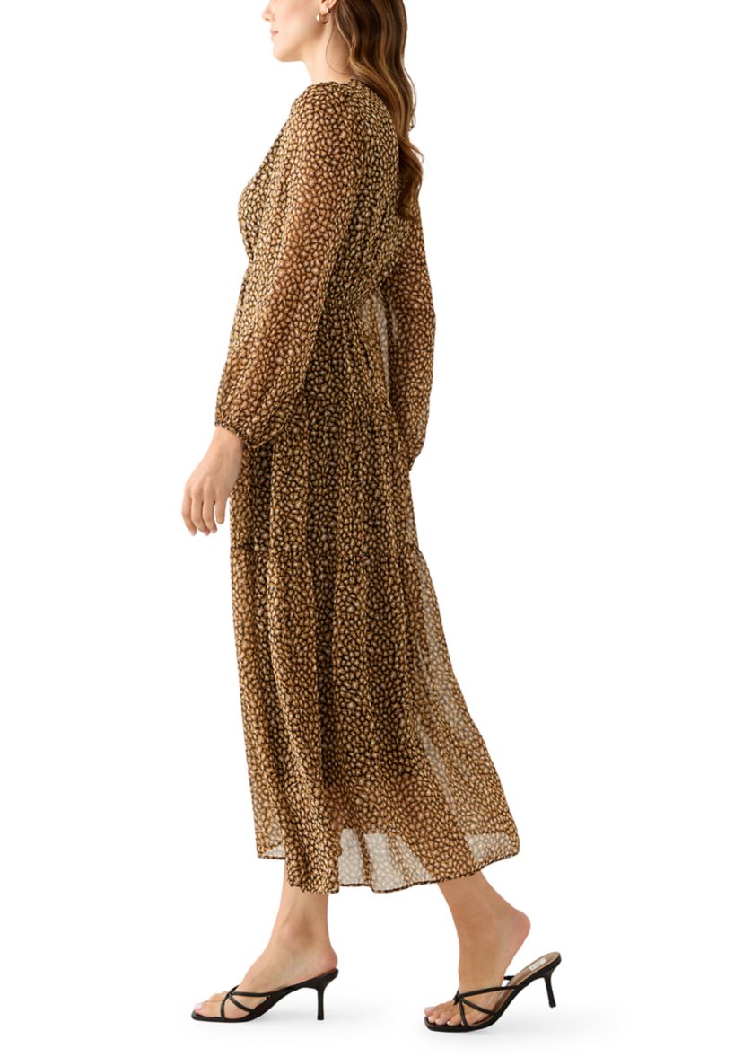 Womens V-Neck Animal Print Chiffon Maxi Dress