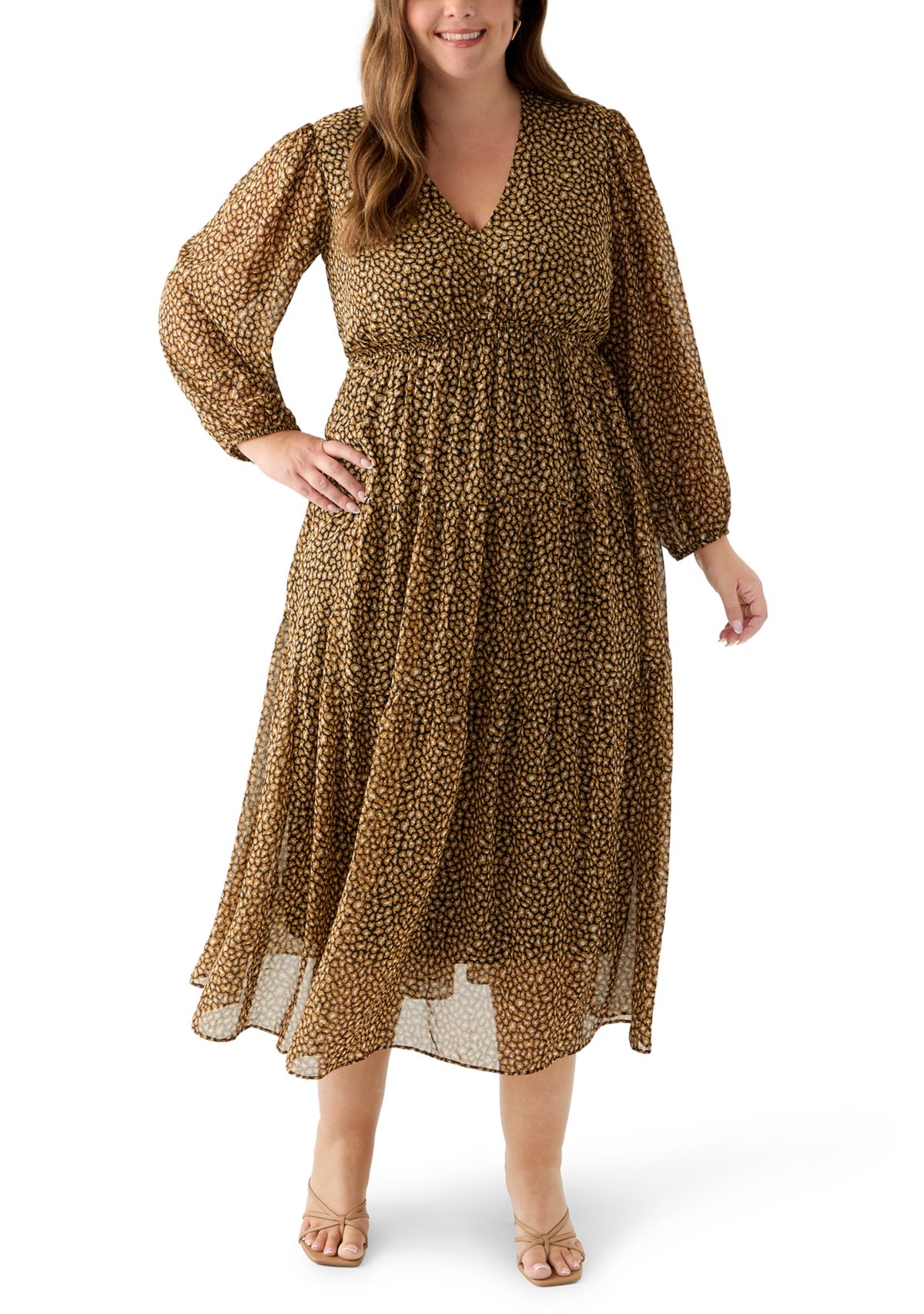 Plus Size Long Sleeve Chiffon Maxi Dress