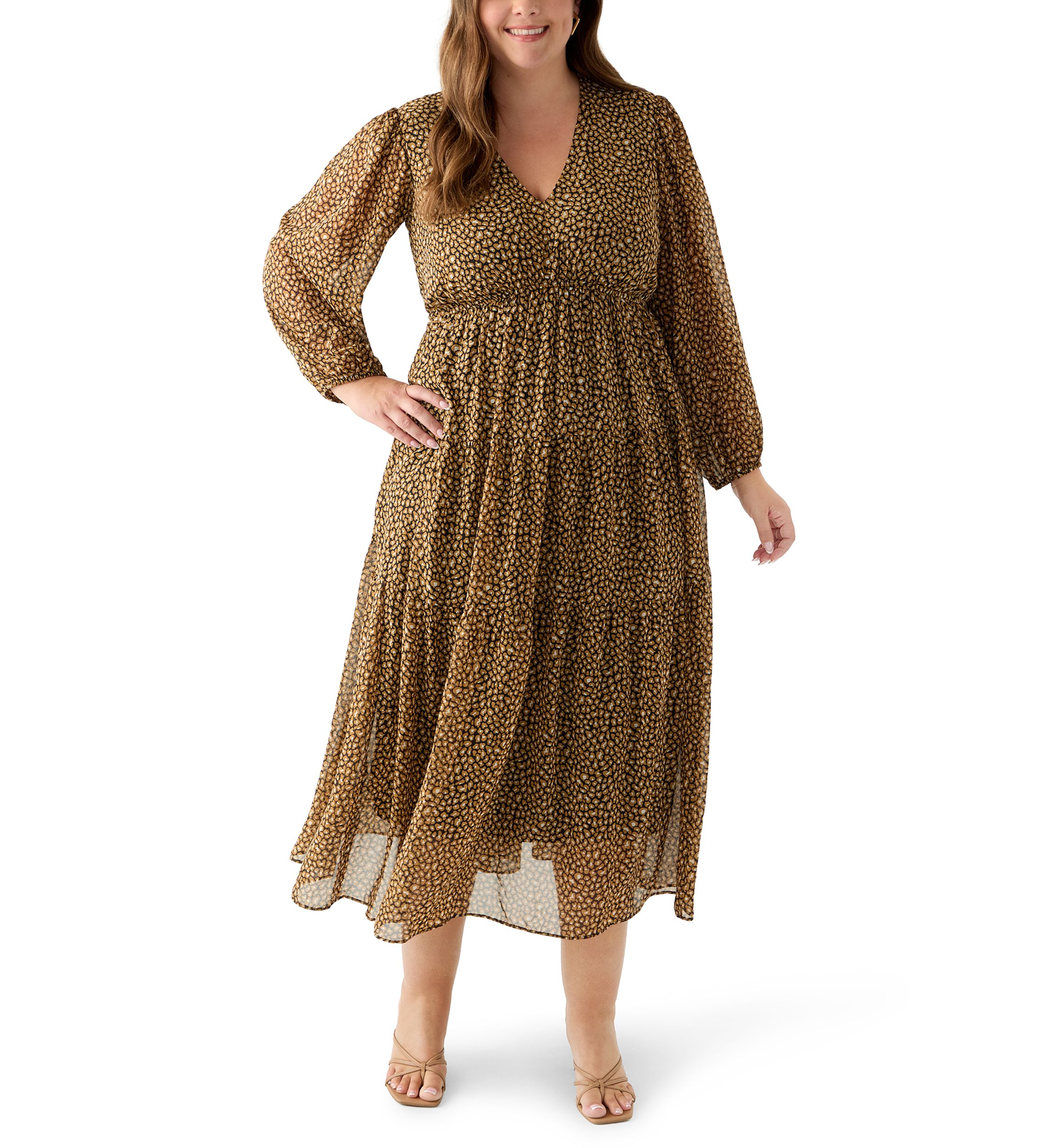 Plus Size Long Sleeve Chiffon Maxi Dress