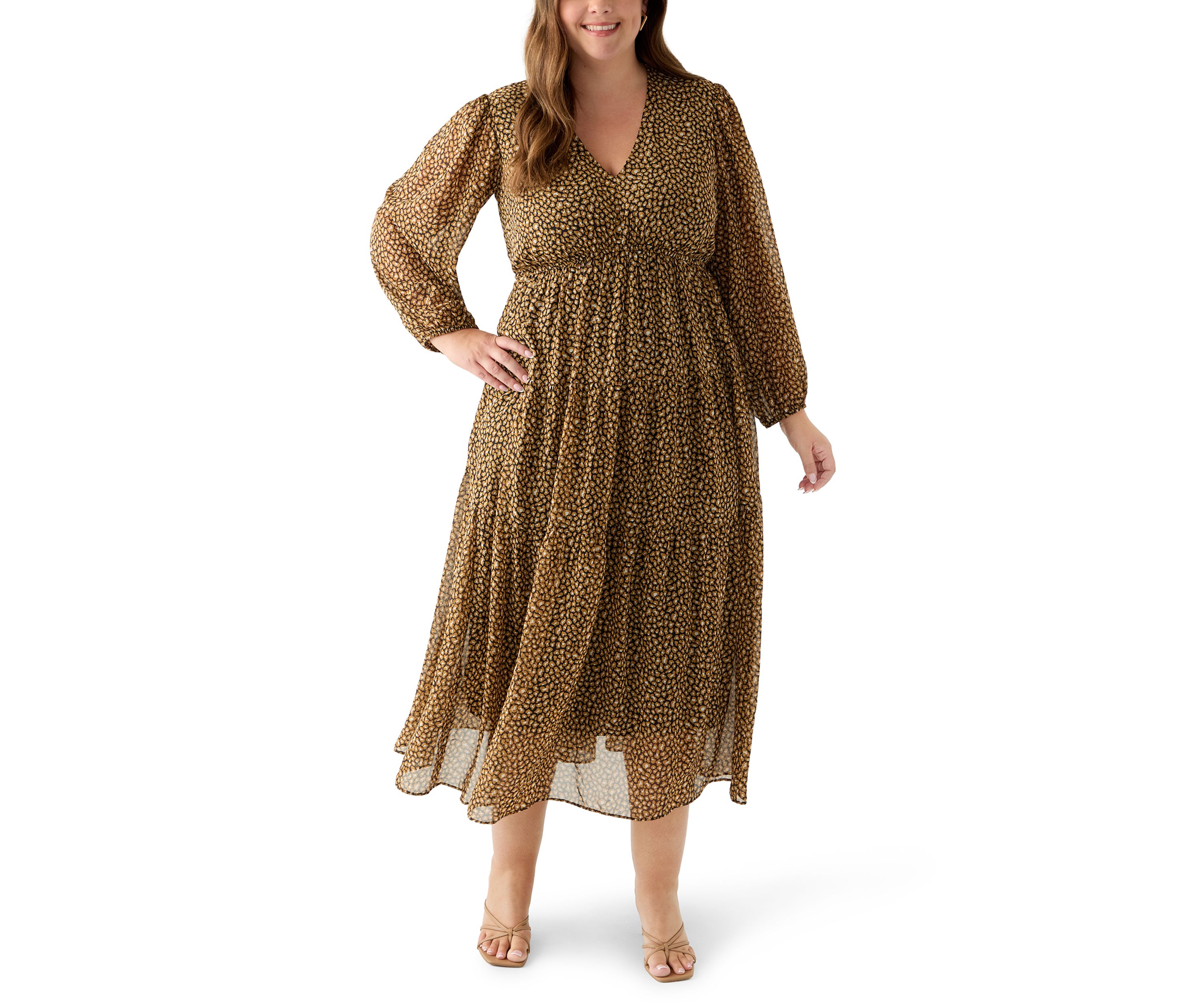 Plus Size Long Sleeve Chiffon Maxi Dress