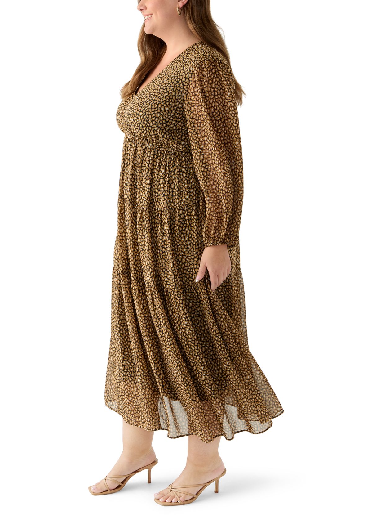 Plus Size Long Sleeve Chiffon Maxi Dress