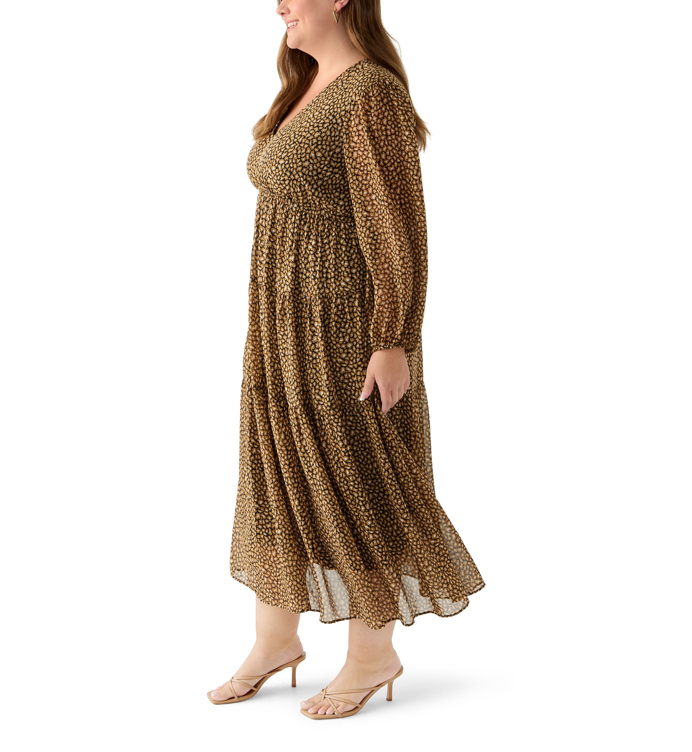 Plus Size Long Sleeve Chiffon Maxi Dress