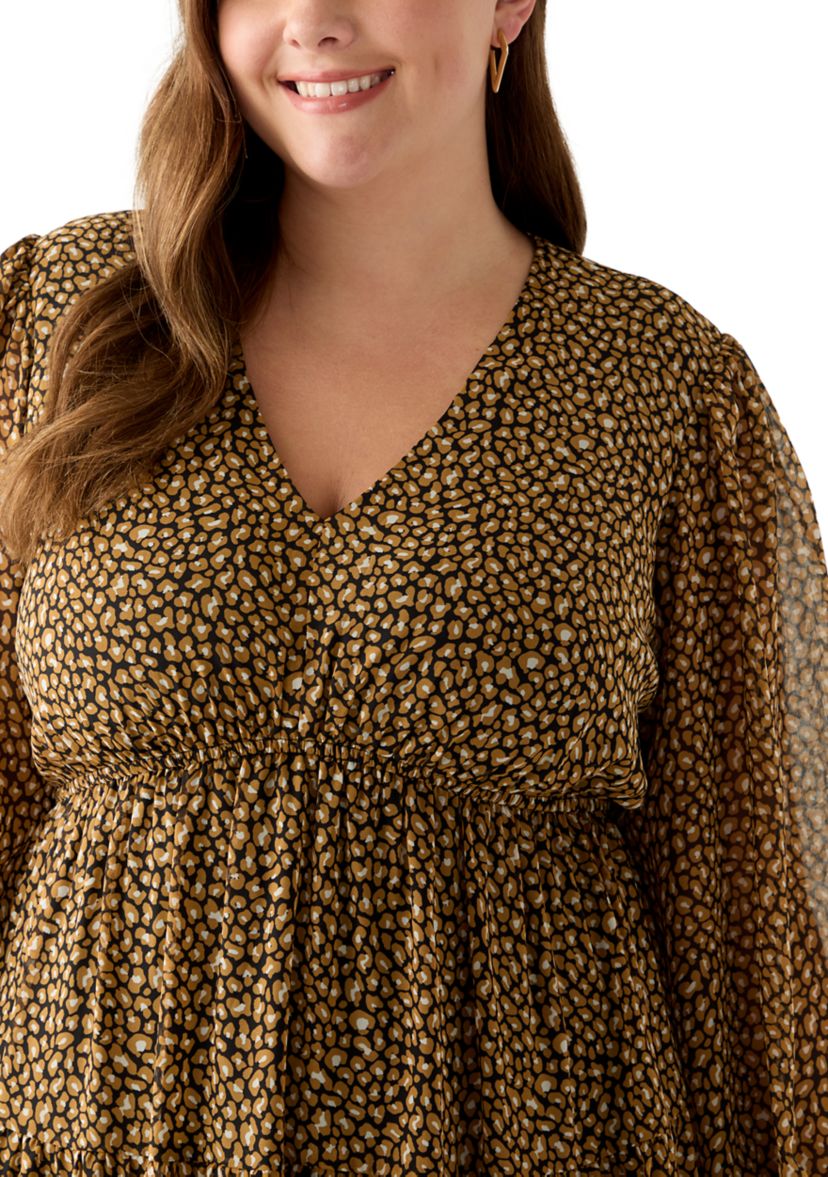 Plus Size Long Sleeve Chiffon Maxi Dress