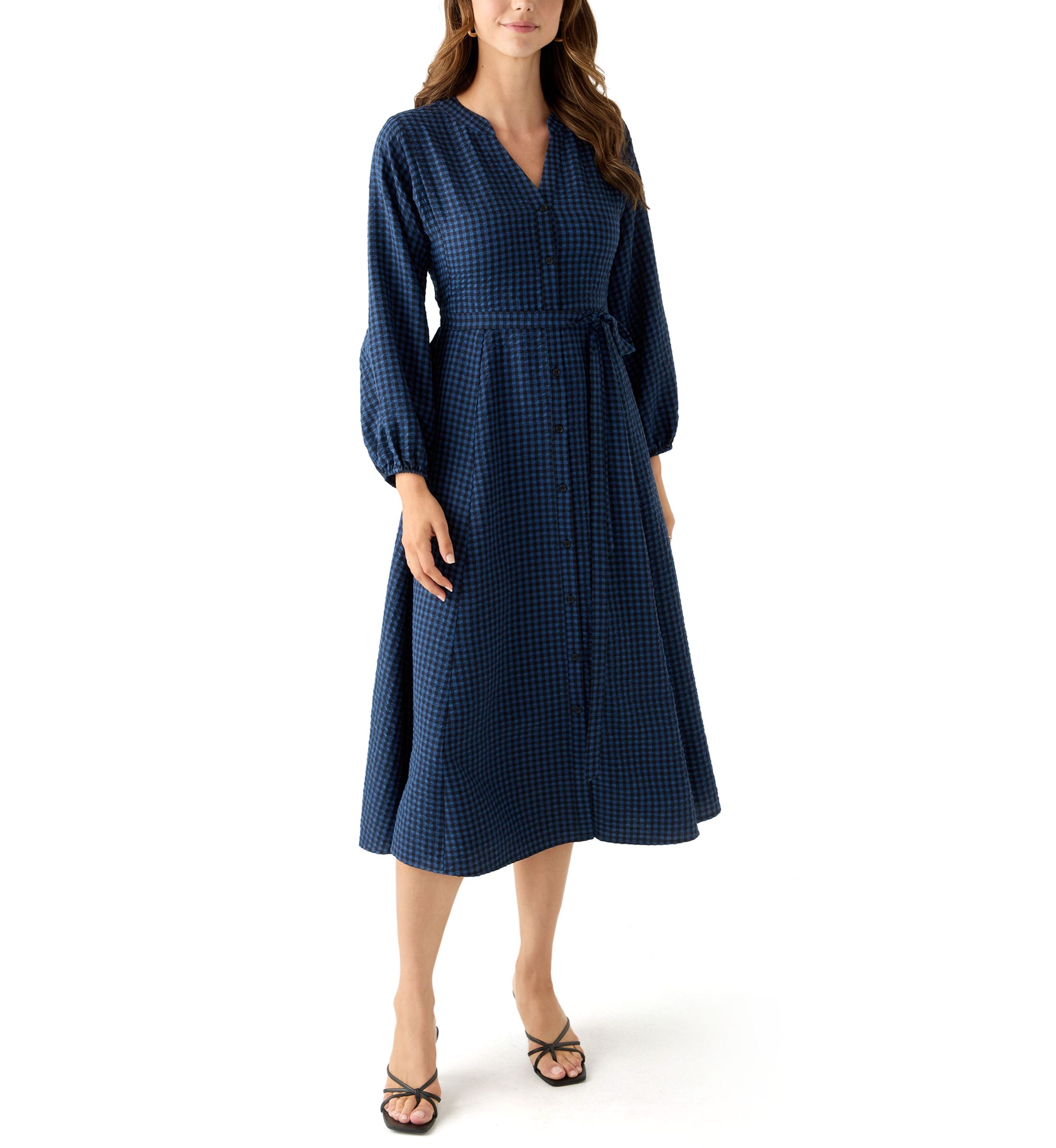 Womens Gingham Belted Shirt Dress