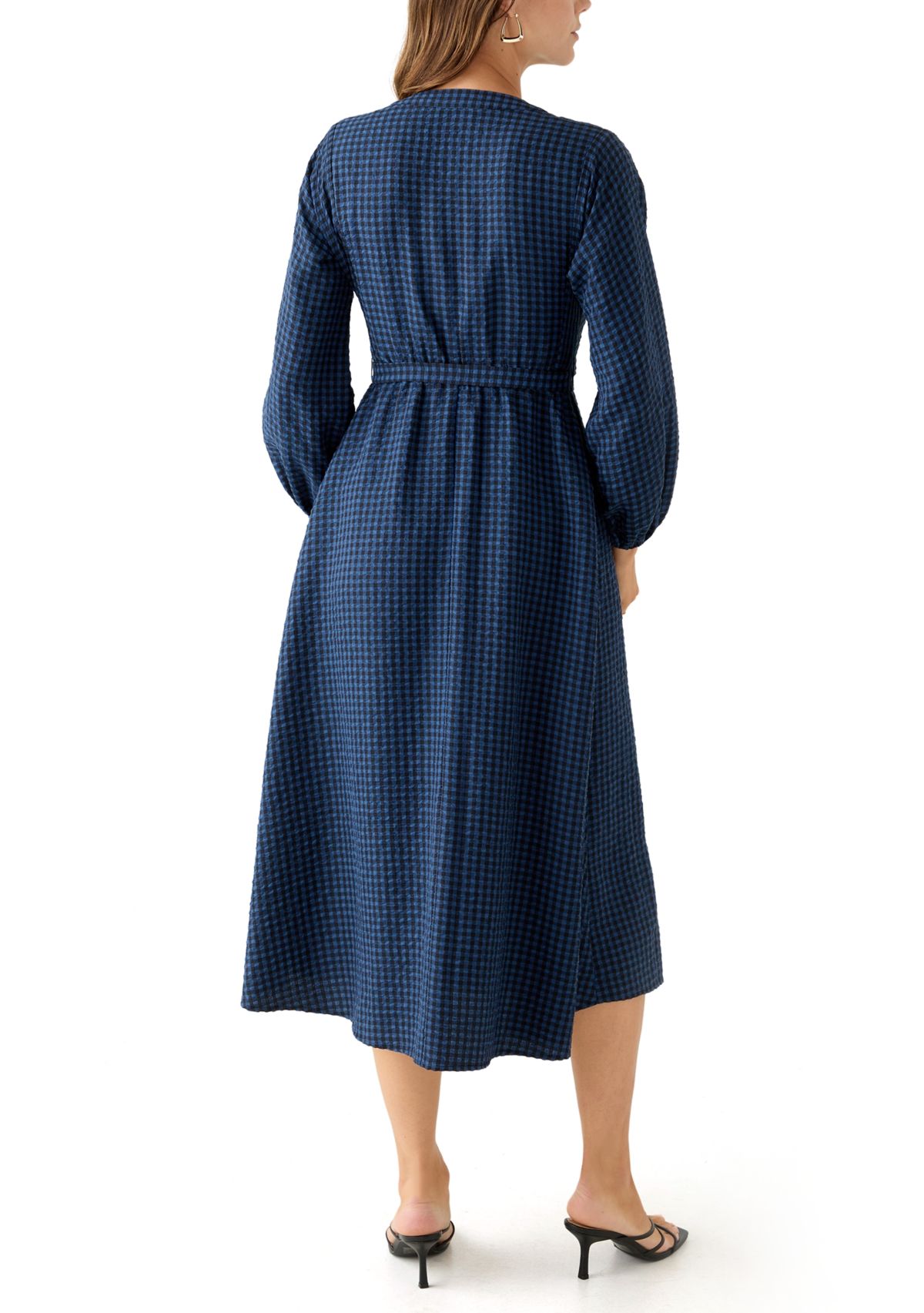 Womens Gingham Belted Shirt Dress