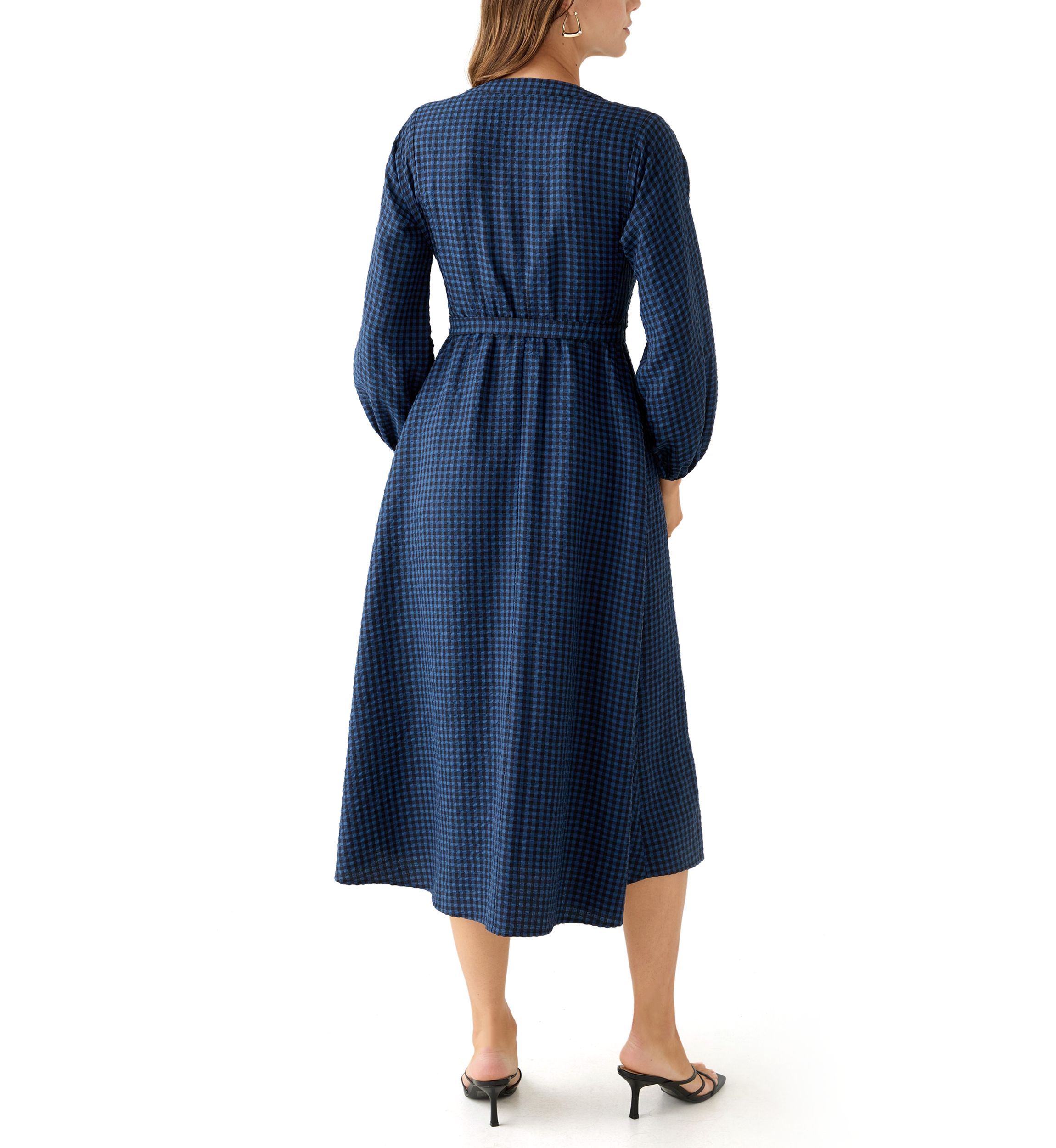Womens Gingham Belted Shirt Dress