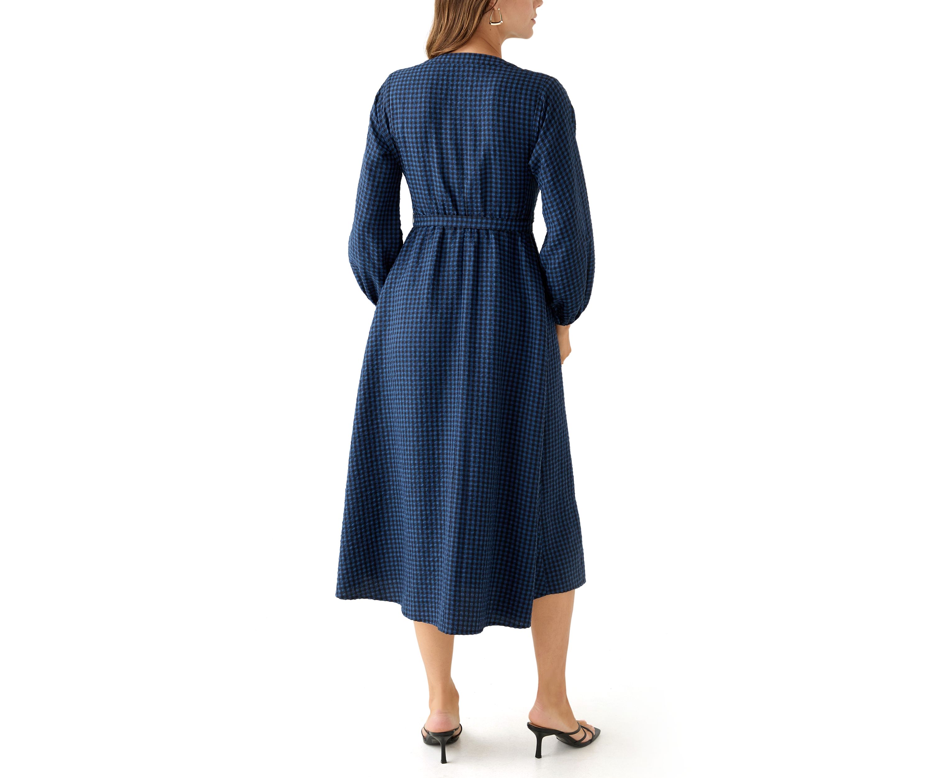 Womens Gingham Belted Shirt Dress