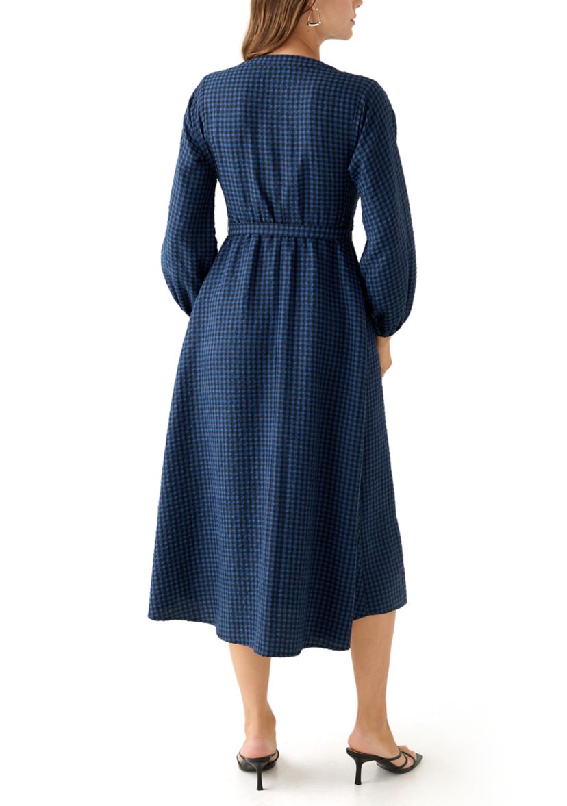 Womens Gingham Belted Shirt Dress