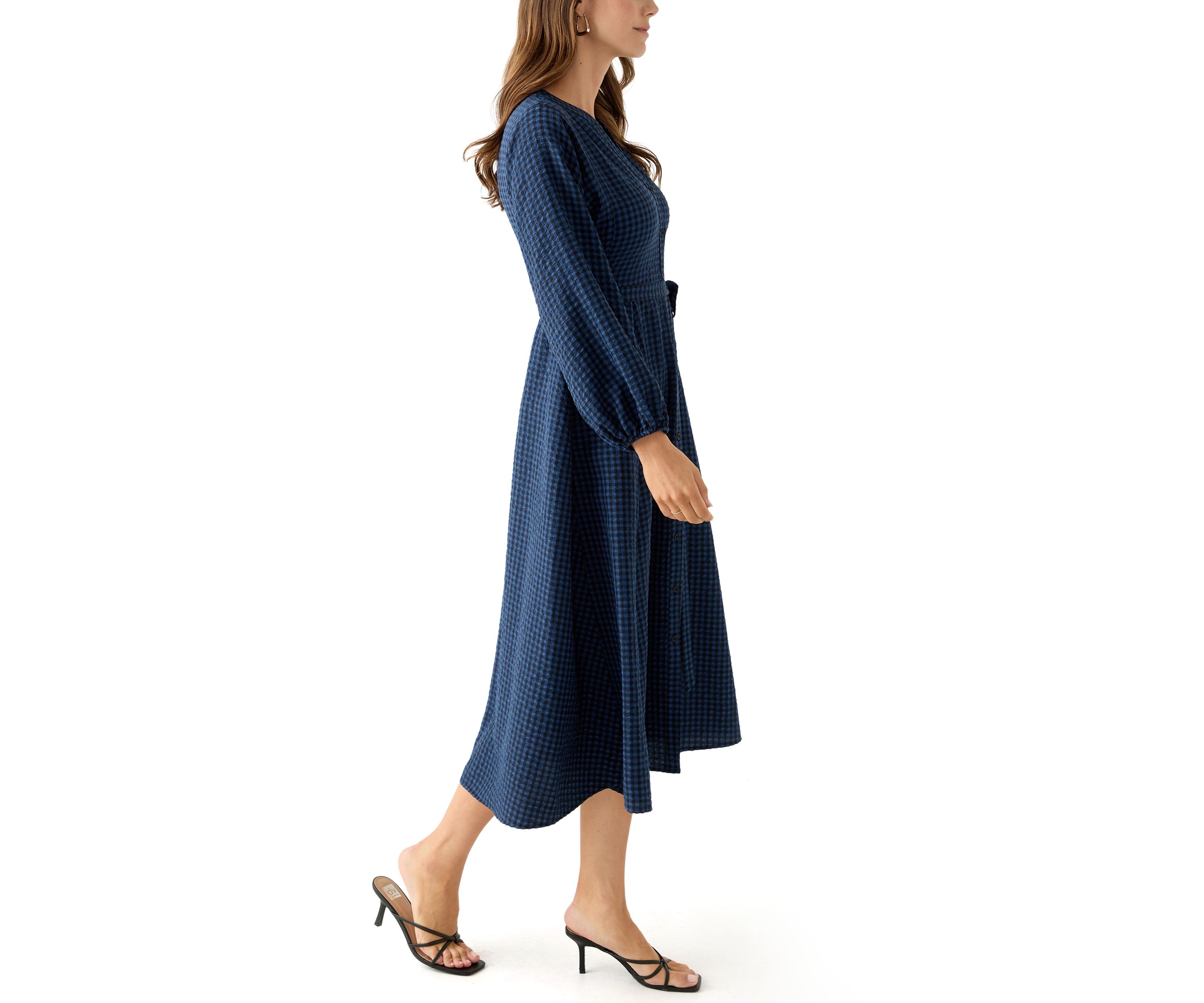 Womens Gingham Belted Shirt Dress