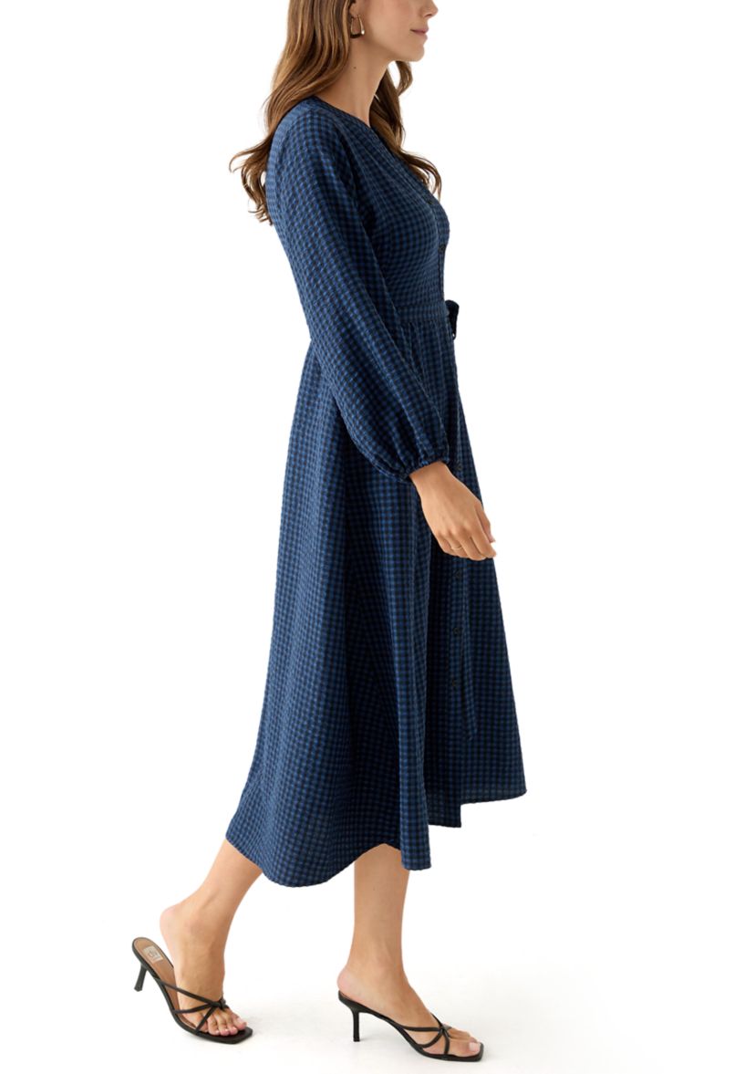 Womens Gingham Belted Shirt Dress