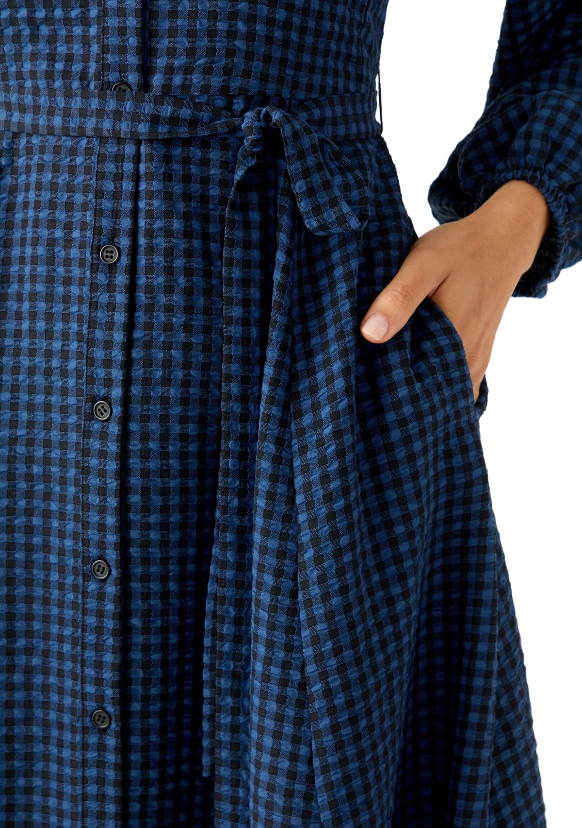Womens Gingham Belted Shirt Dress