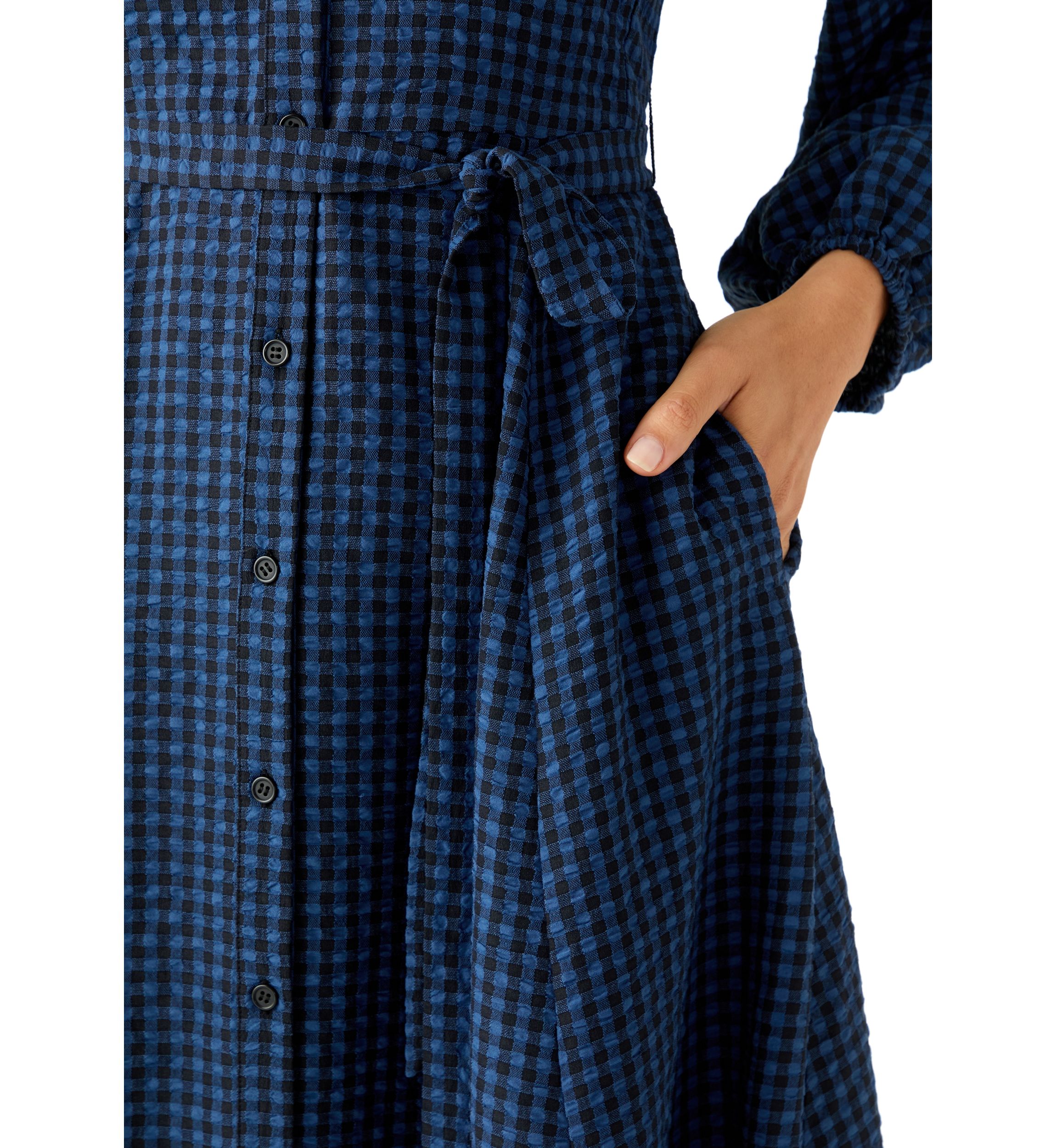 Womens Gingham Belted Shirt Dress