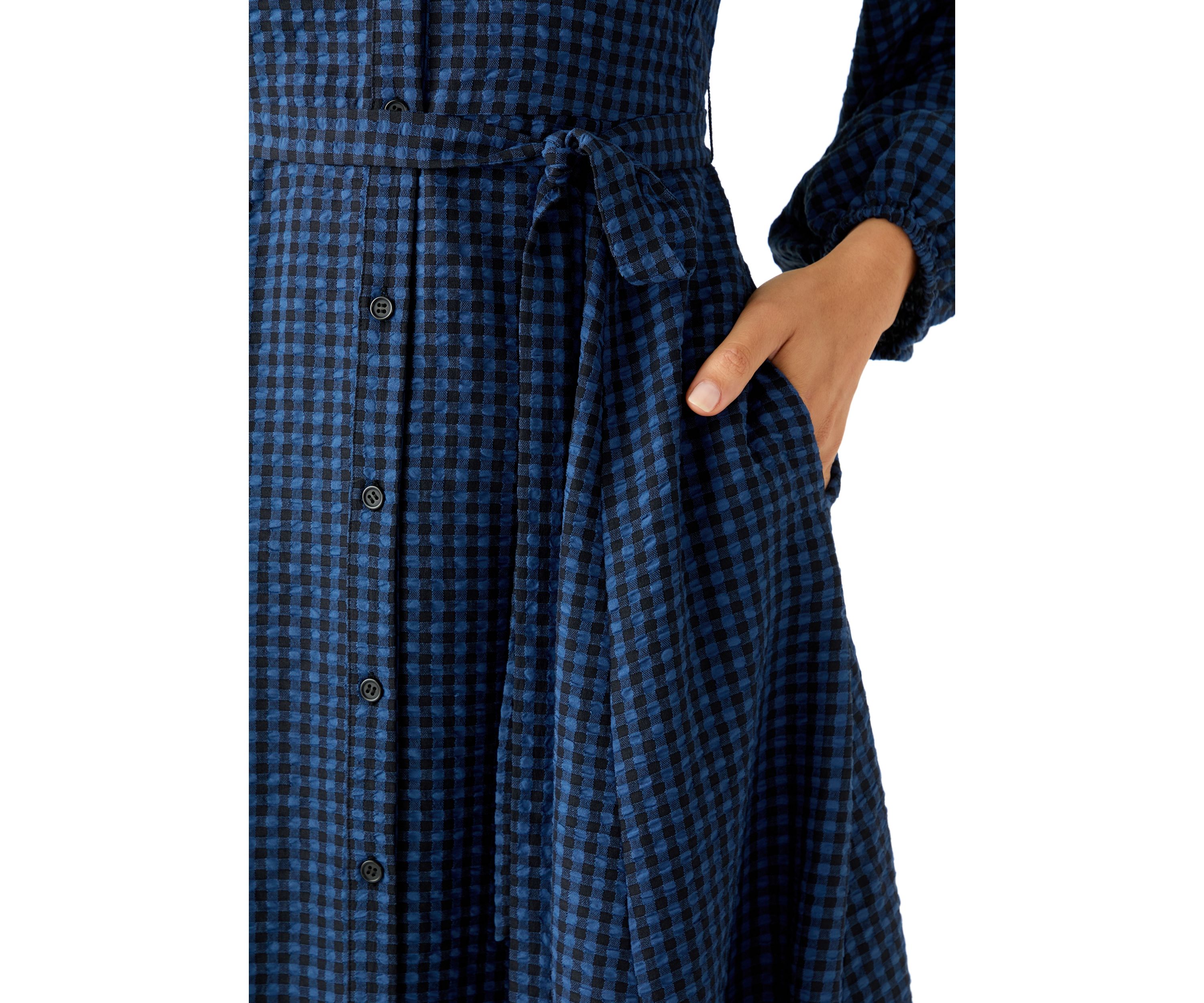 Womens Gingham Belted Shirt Dress