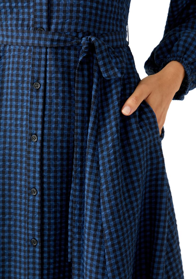 Womens Gingham Belted Shirt Dress