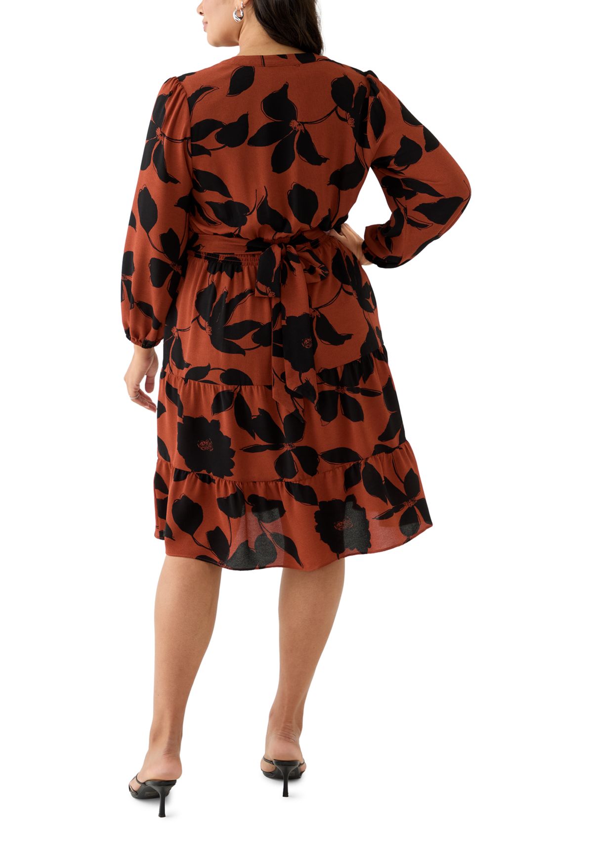 Plus Size Long Sleeve Floral Midi Dress