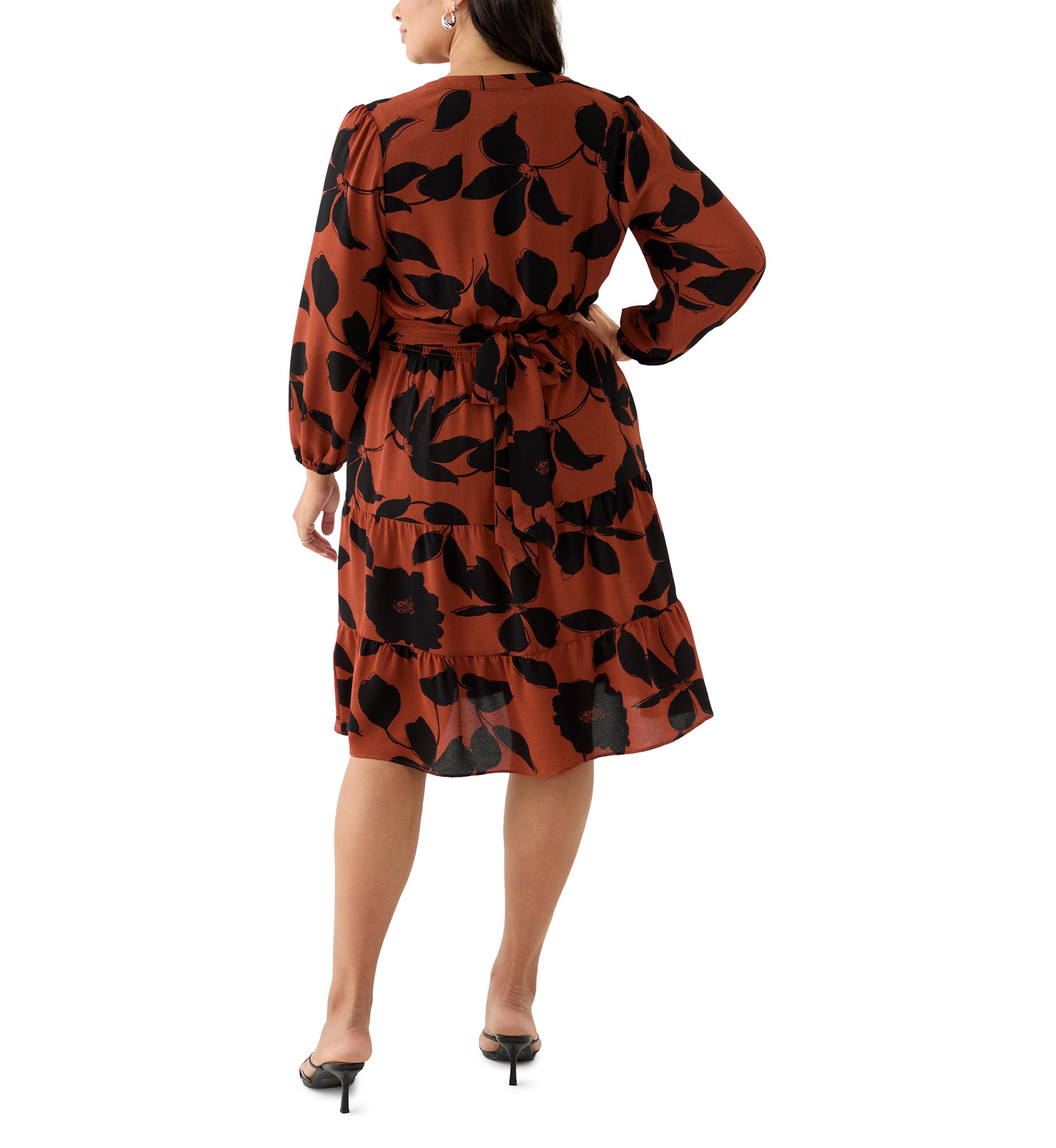Plus Size Long Sleeve Floral Midi Dress