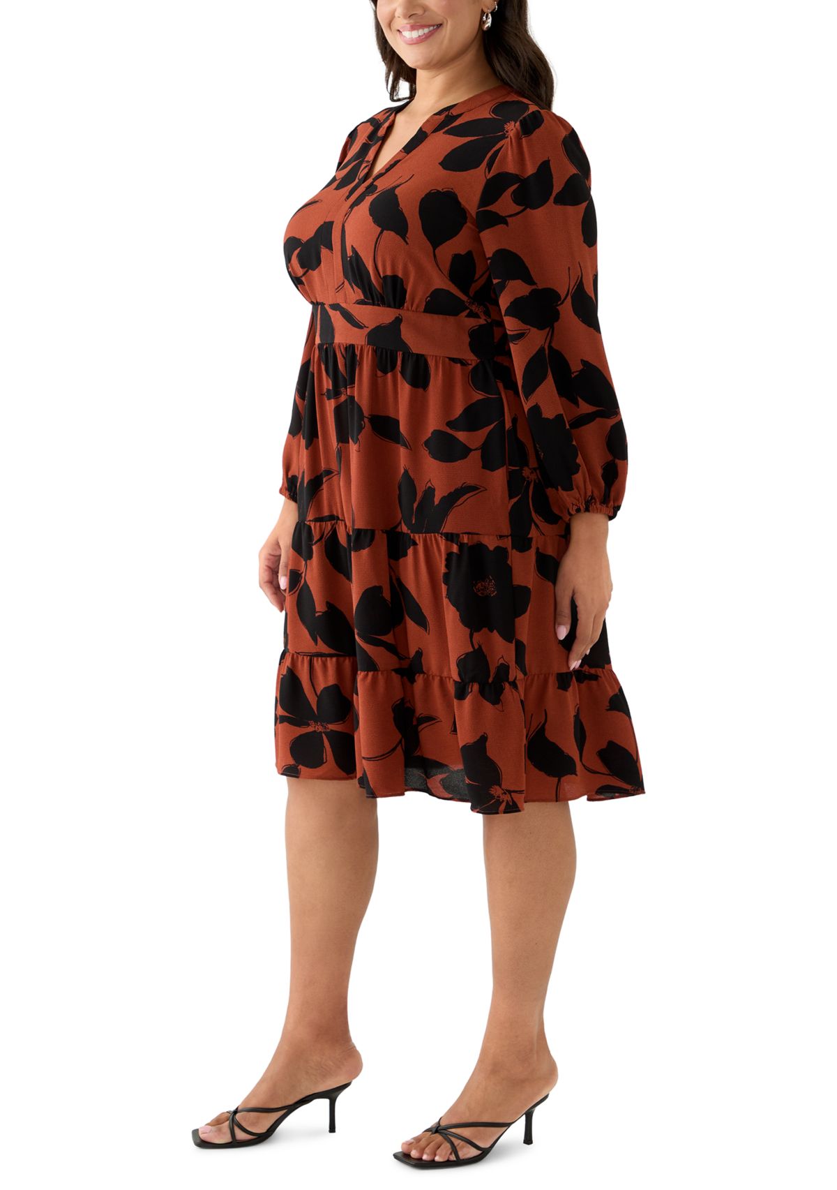 Plus Size Long Sleeve Floral Midi Dress