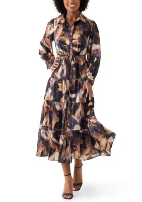 Robbie Bee Women's Three-Quarter Sleeve Collar Neck Floral Print Satin Mini Dress, Tan, 10