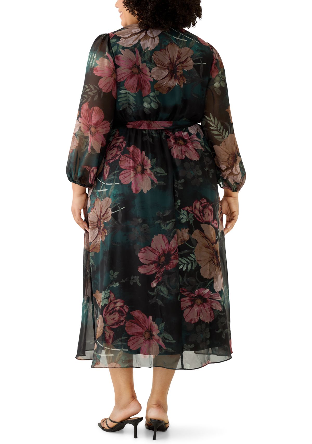Plus Size Long Sleeve Floral Midi Dress