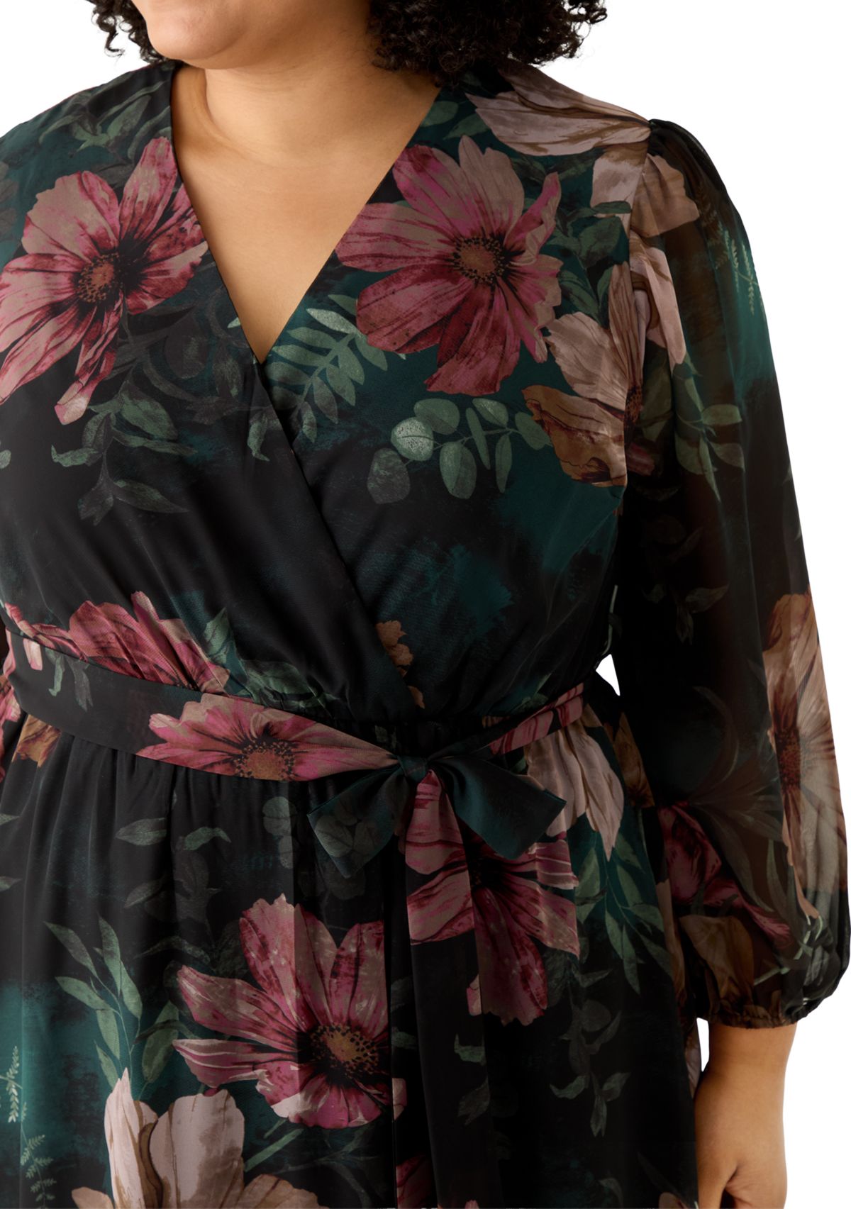 Plus Size Long Sleeve Floral Midi Dress