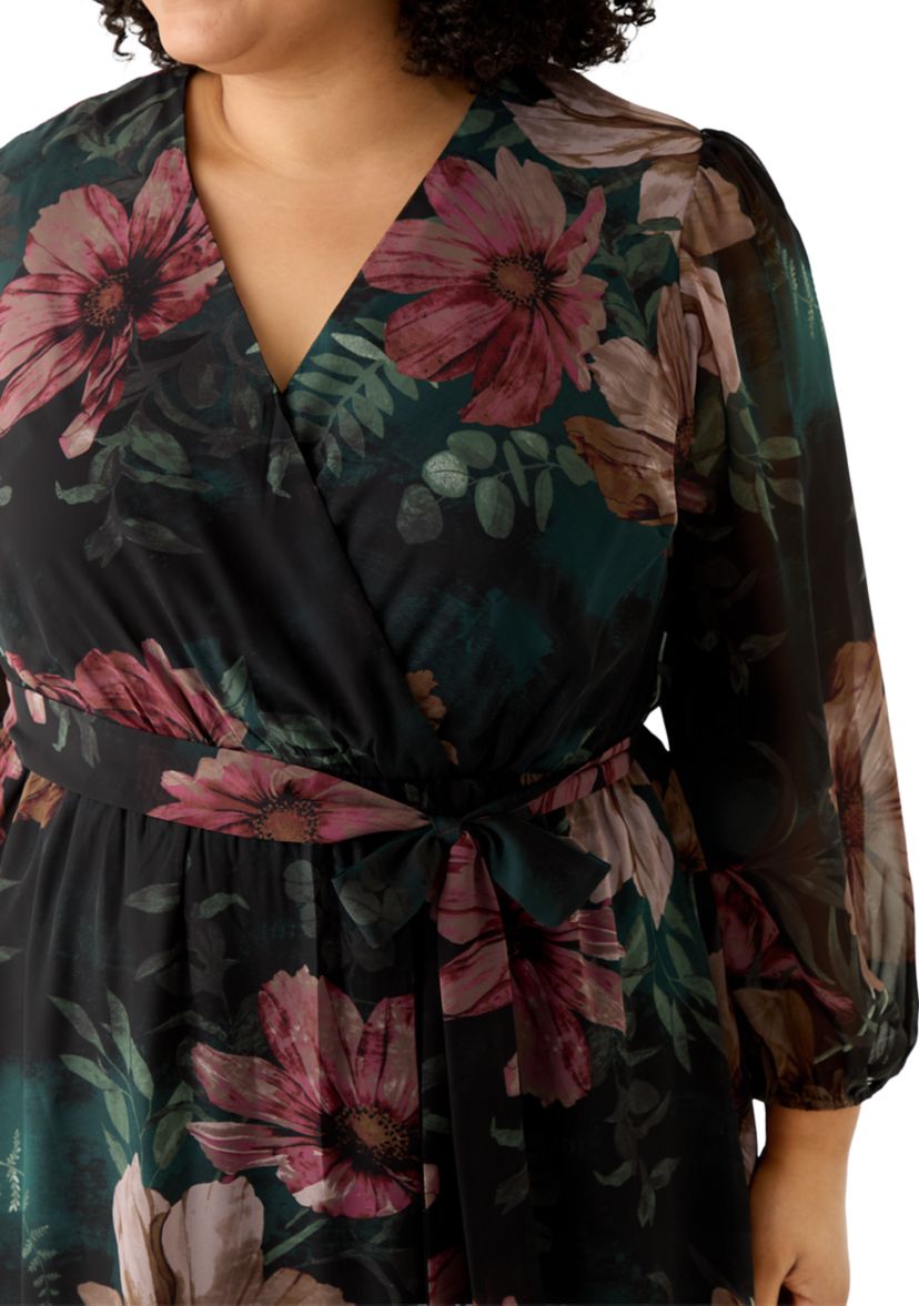 Plus Size Long Sleeve Floral Midi Dress