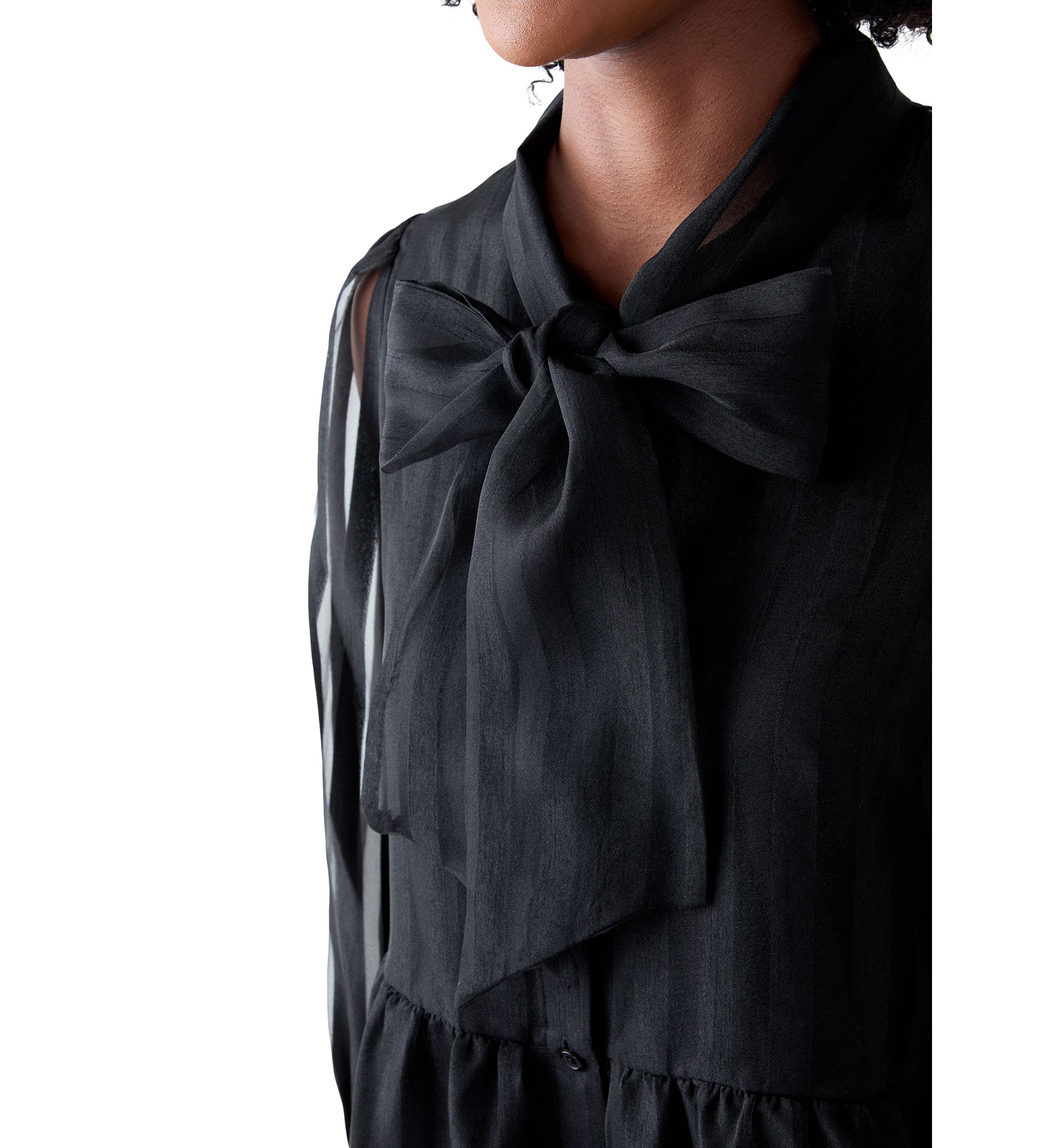 Womens Long Sleeve Bow Mock Neck Organza Dress