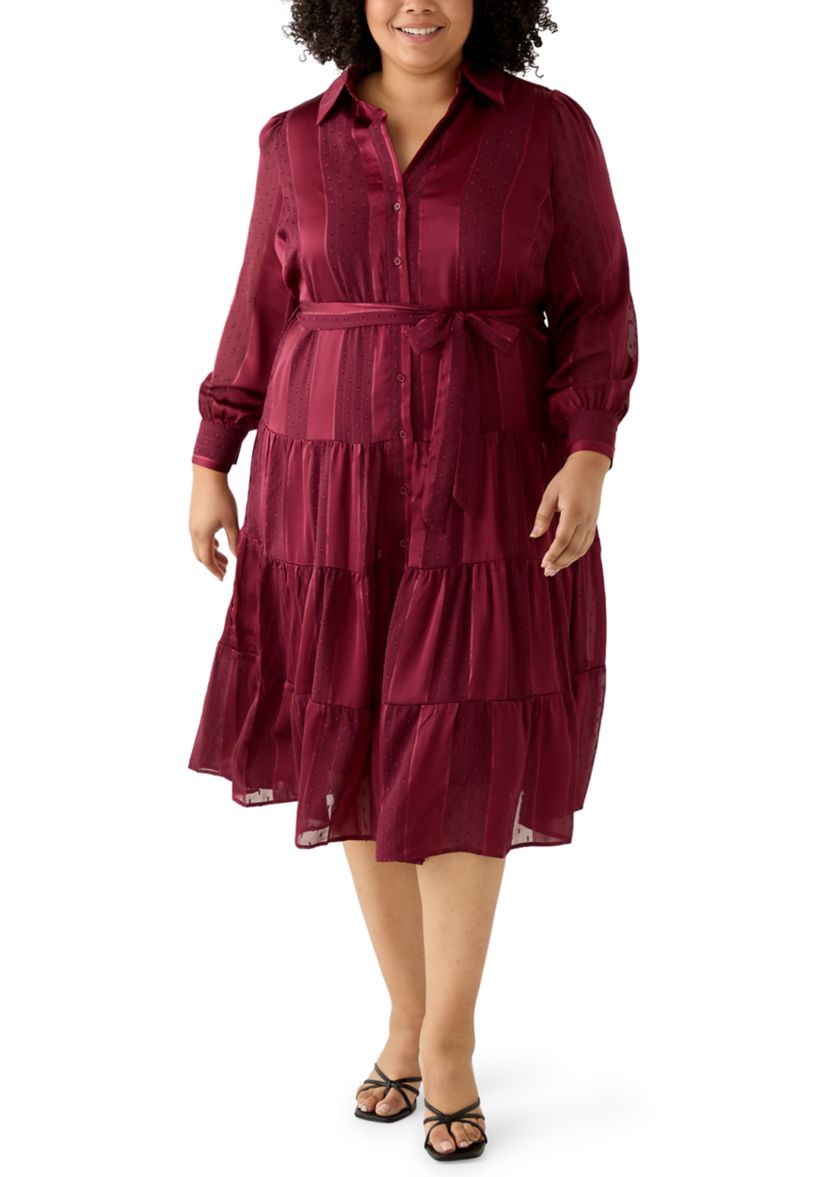 Plus Size Long Sleeve Chiffon Midi Dress