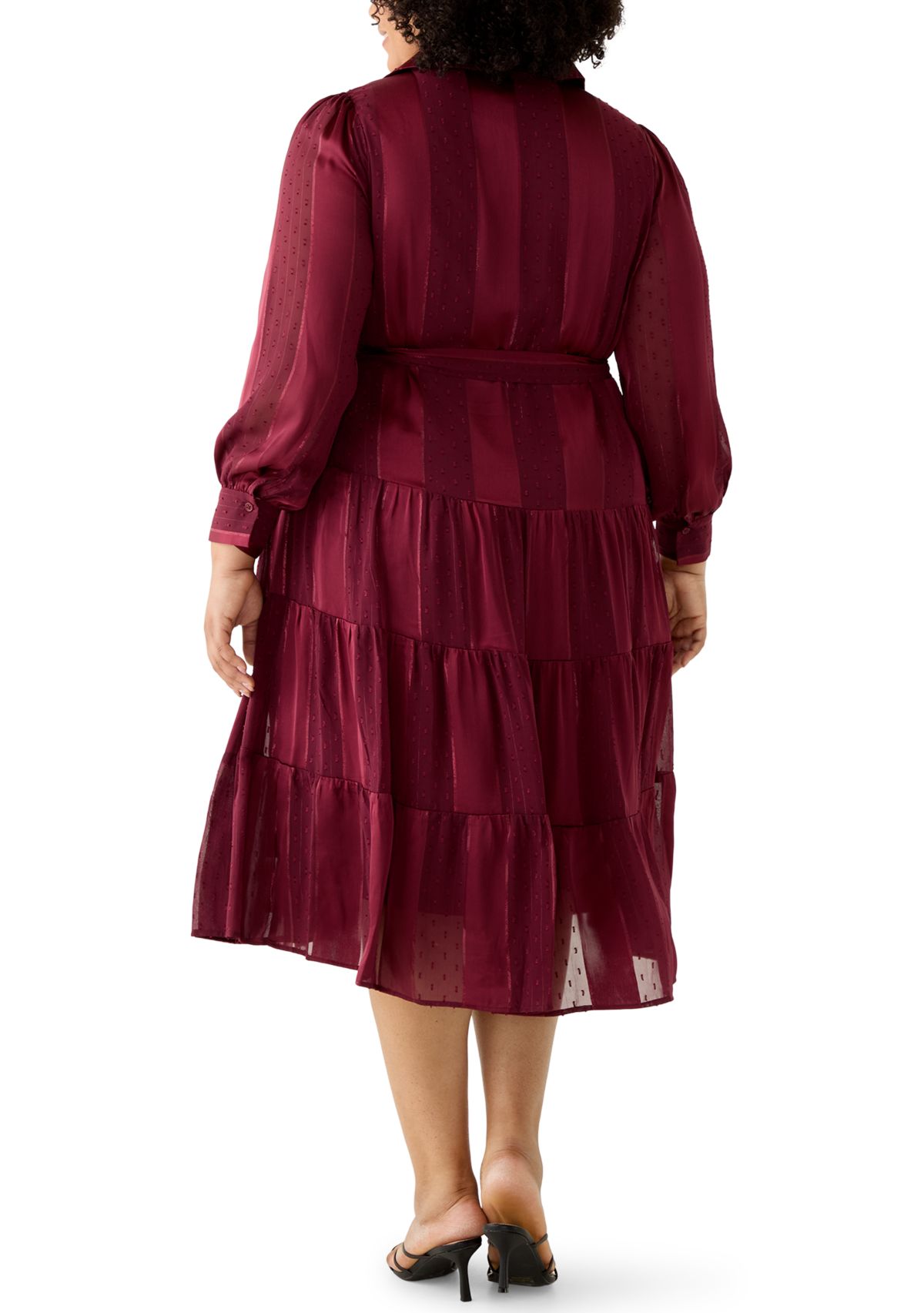 Plus Size Long Sleeve Chiffon Midi Dress