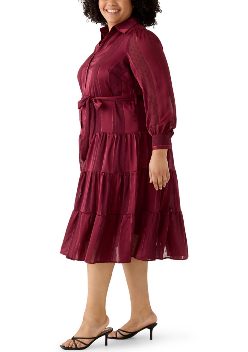 Plus Size Long Sleeve Chiffon Midi Dress