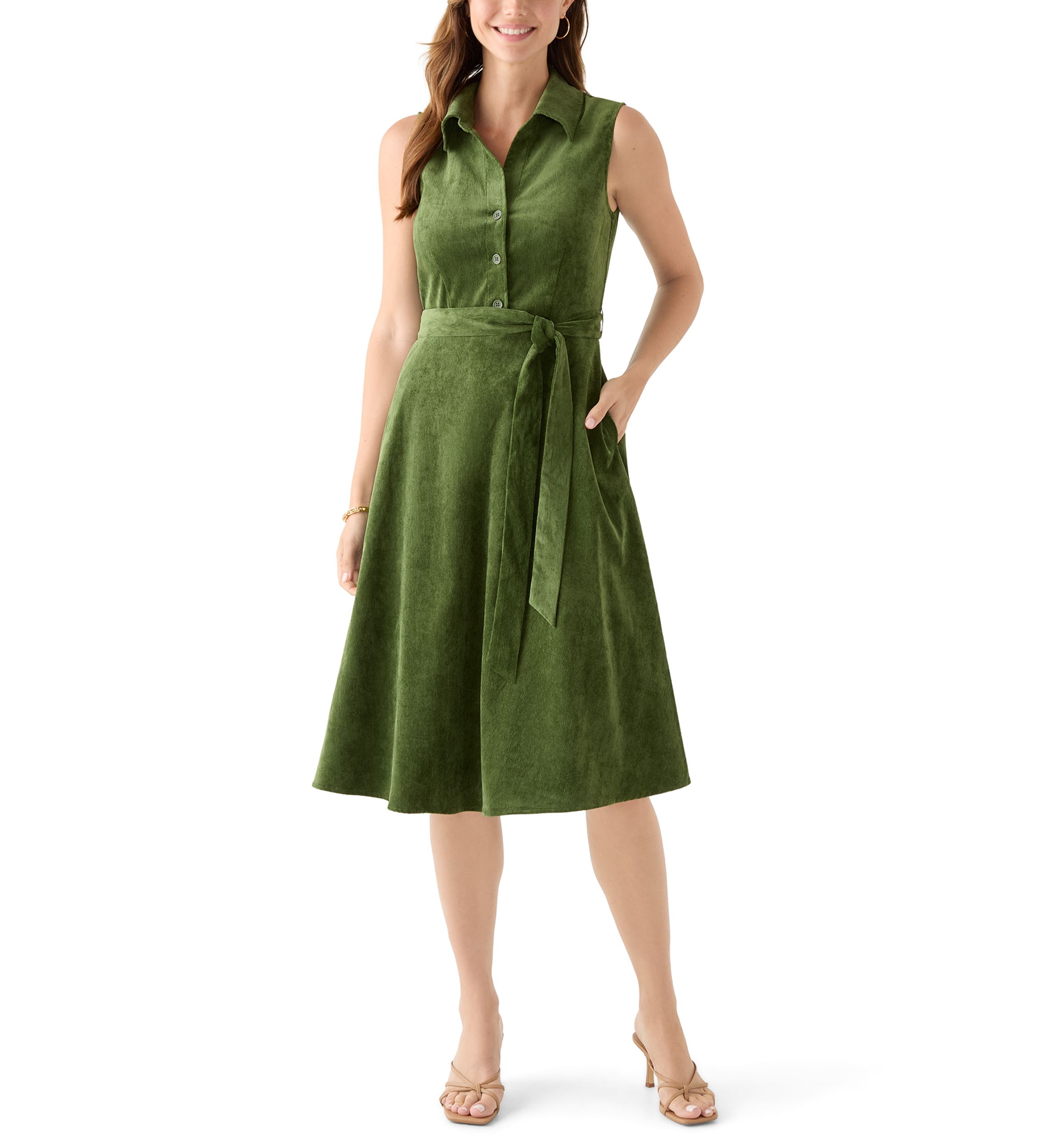 Womens Sleeveless Corduroy Dress