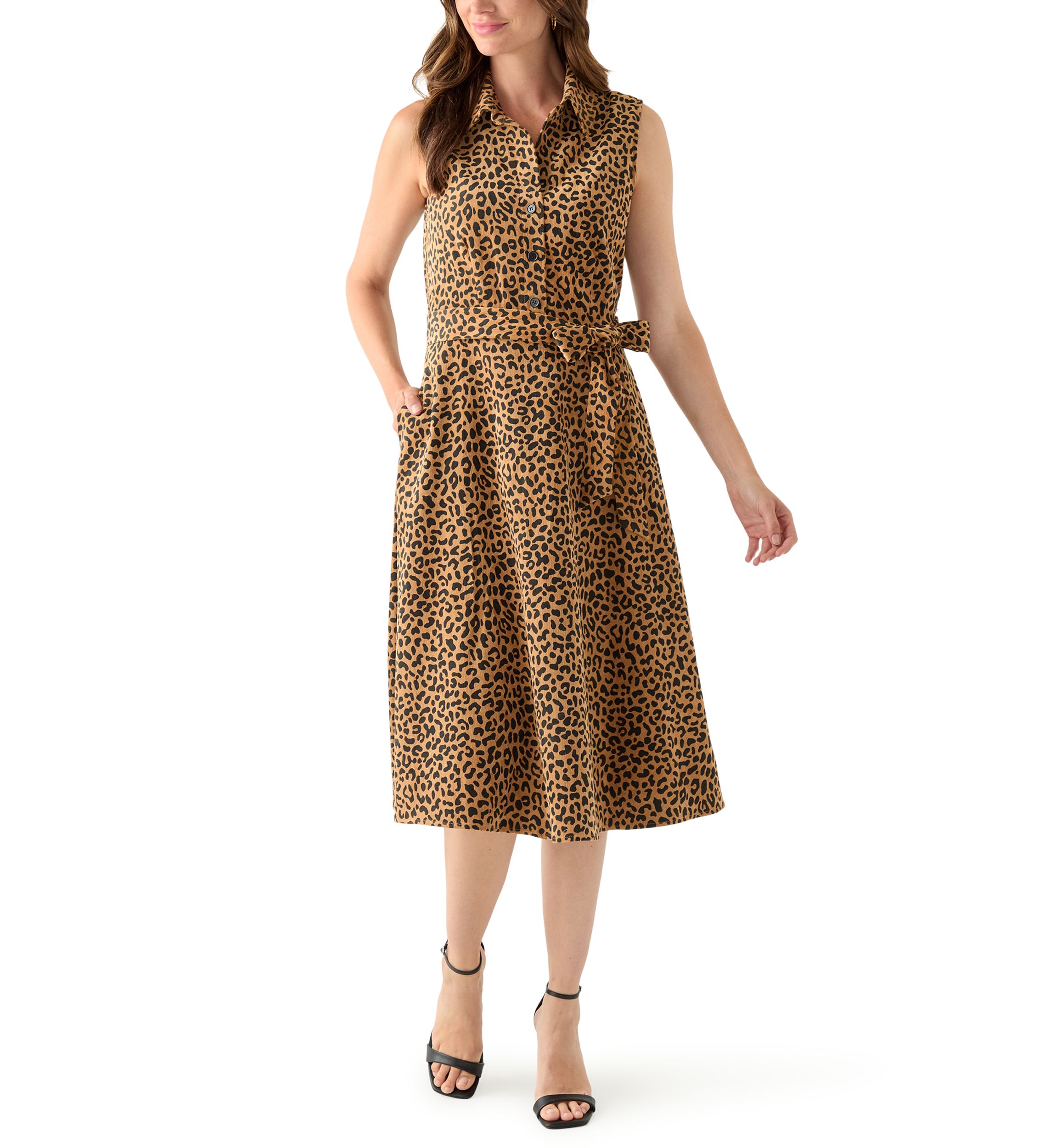 Womens Sleeveless Printed Corduroy Dress