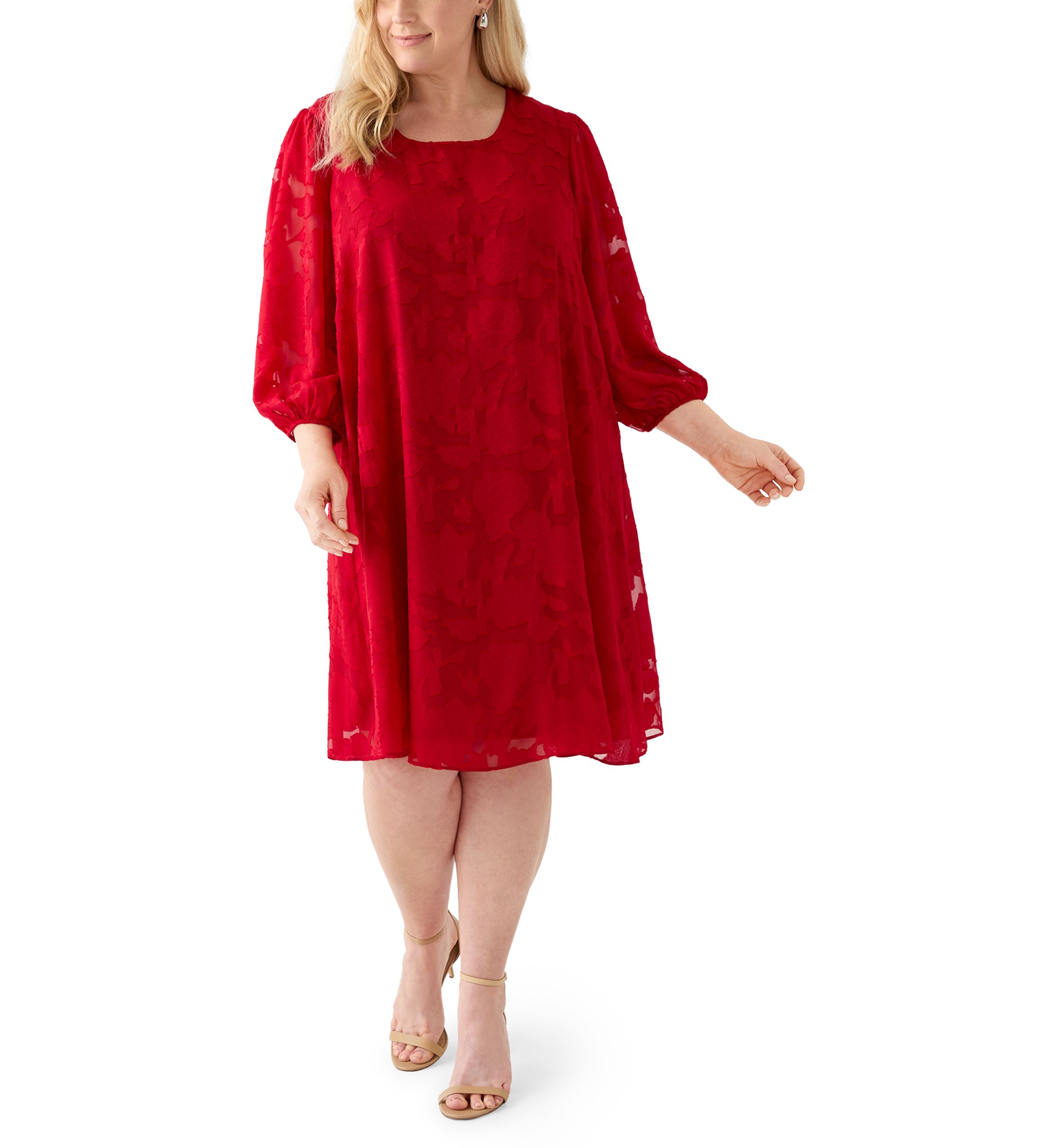 Plus Size Long Sleeve Jacquard Chiffon Dress