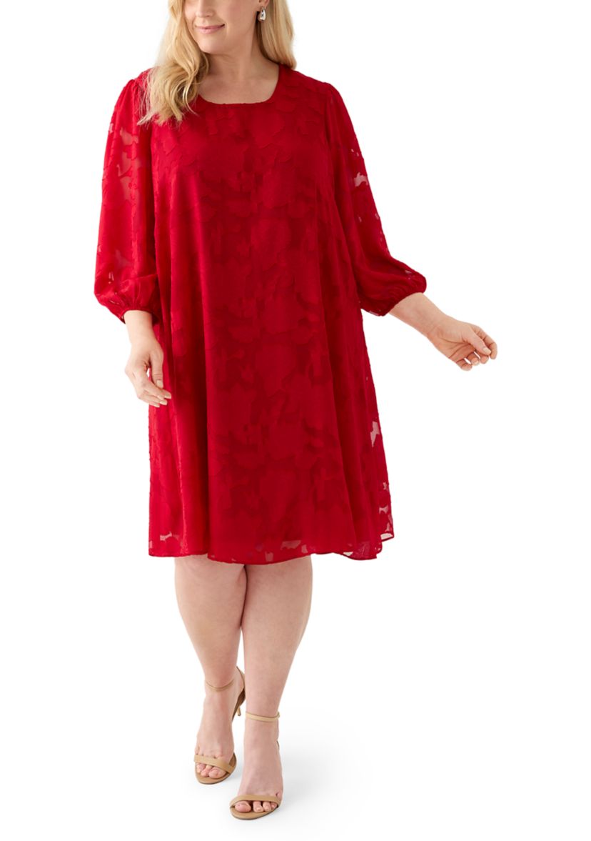 Plus Size Long Sleeve Jacquard Chiffon Dress