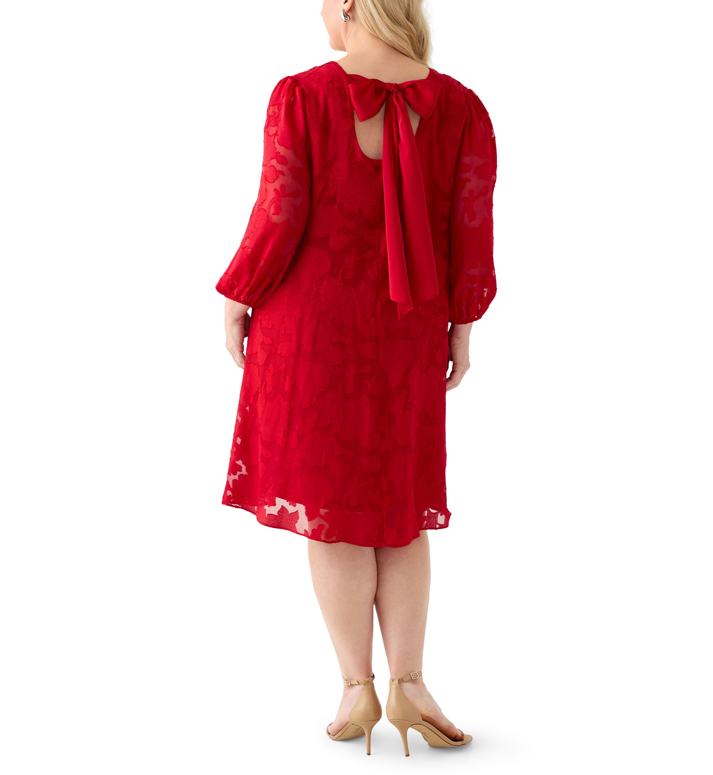Plus Size Long Sleeve Jacquard Chiffon Dress