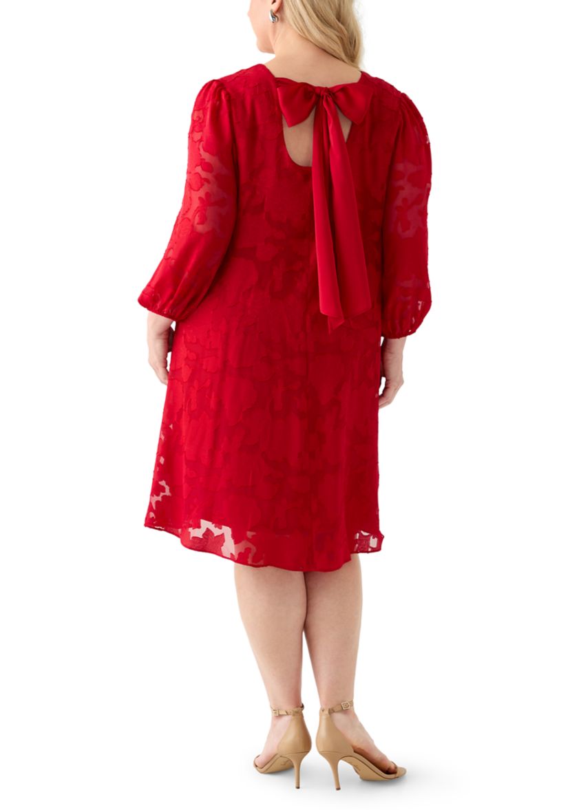 Plus Size Long Sleeve Jacquard Chiffon Dress