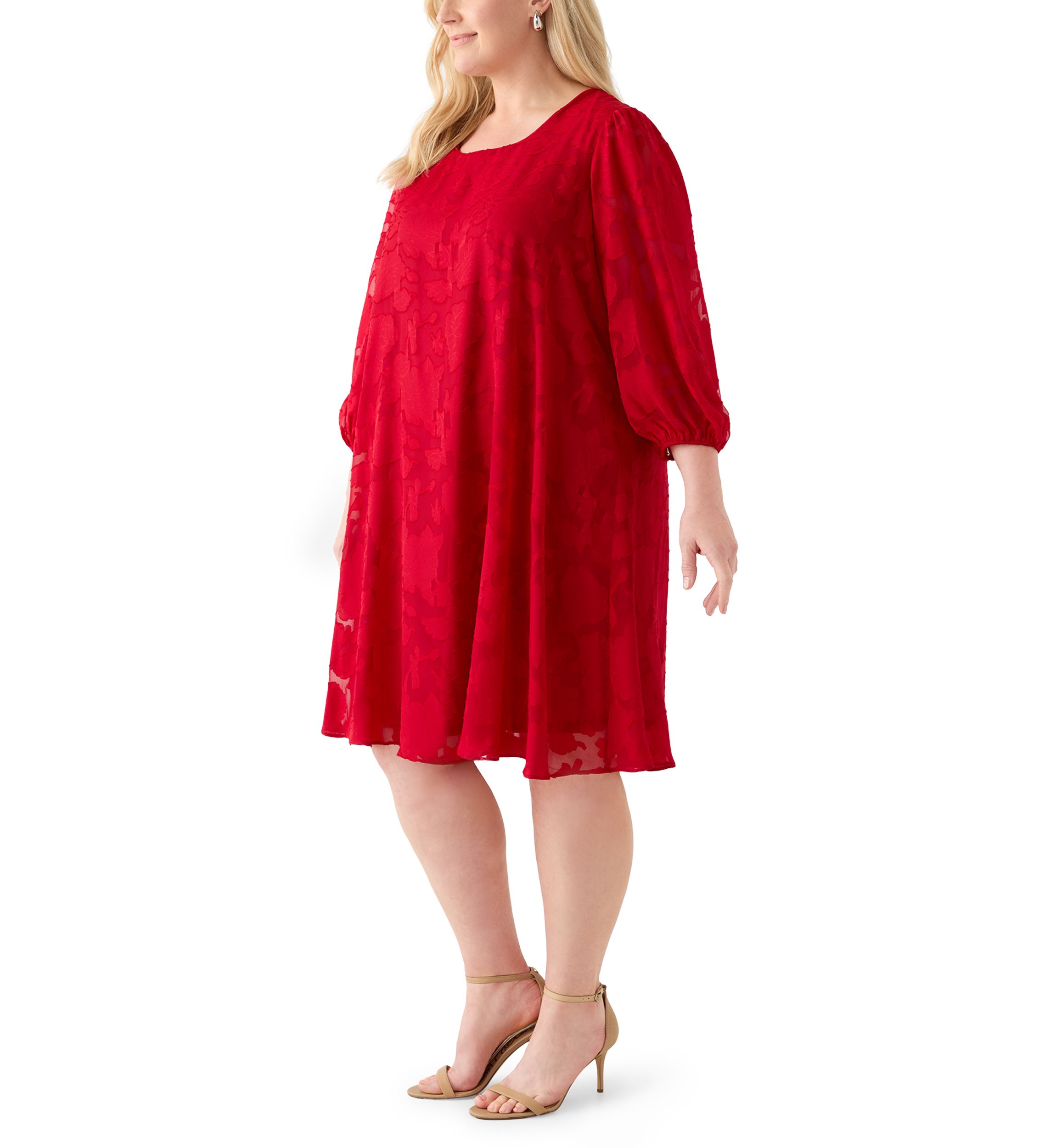 Plus Size Long Sleeve Jacquard Chiffon Dress