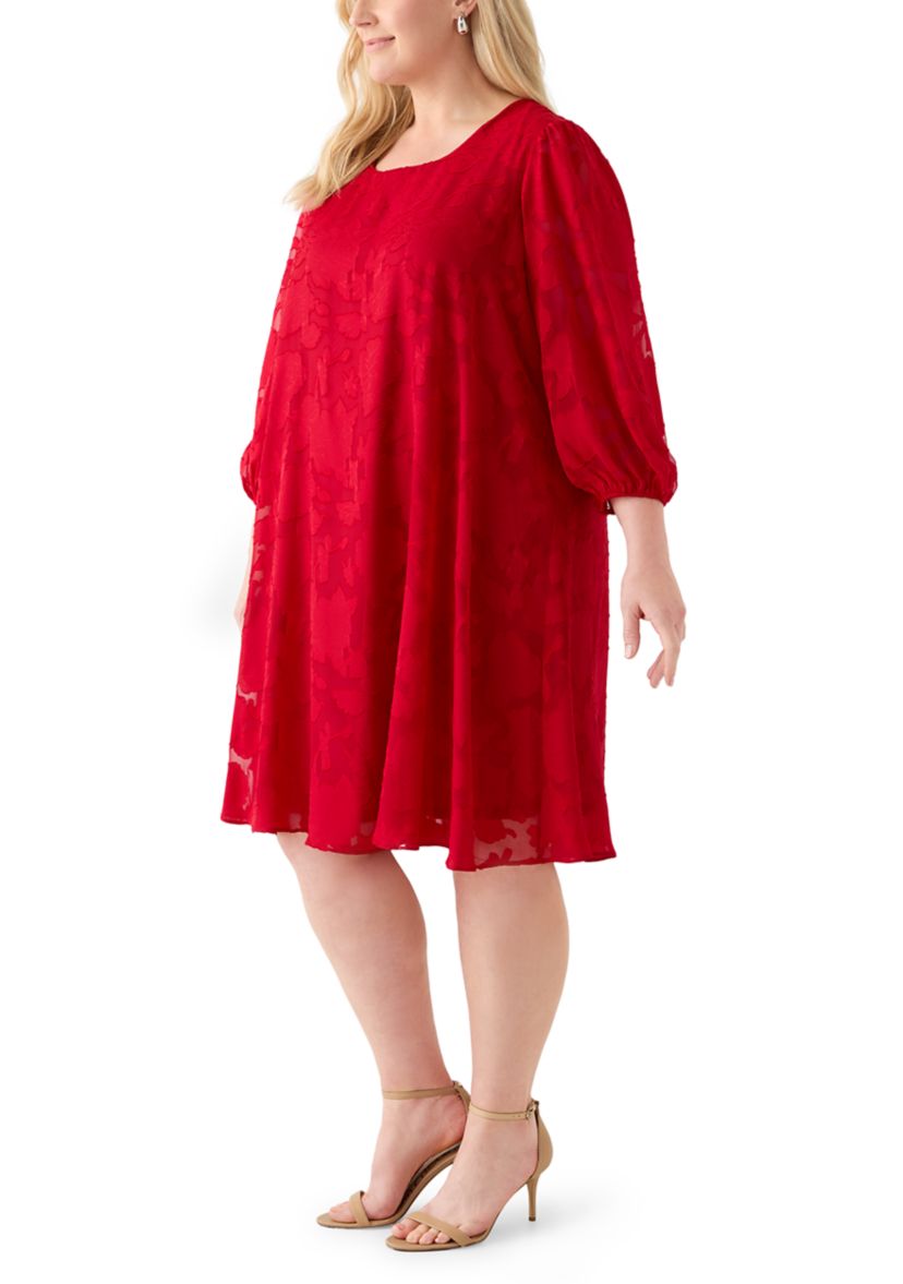 Plus Size Long Sleeve Jacquard Chiffon Dress