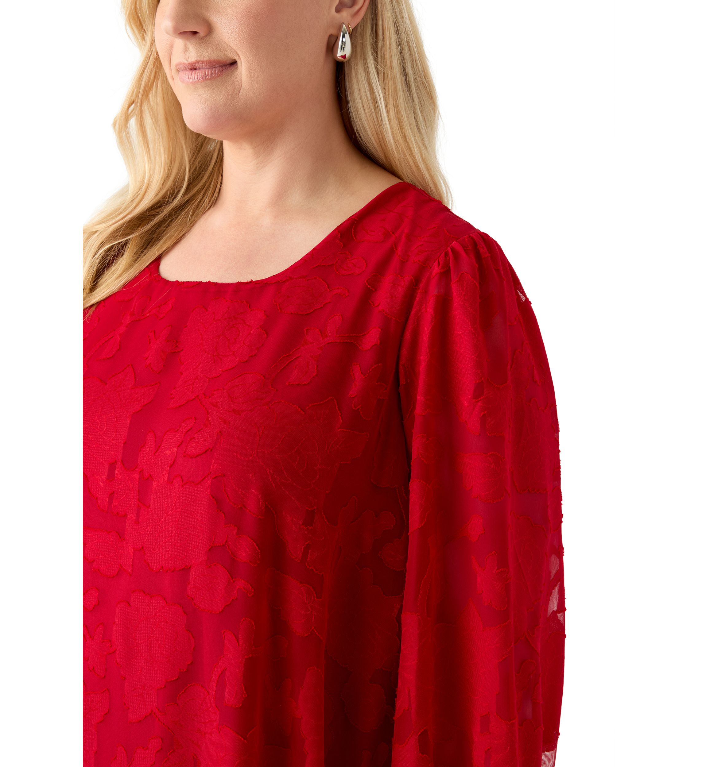 Plus Size Long Sleeve Jacquard Chiffon Dress