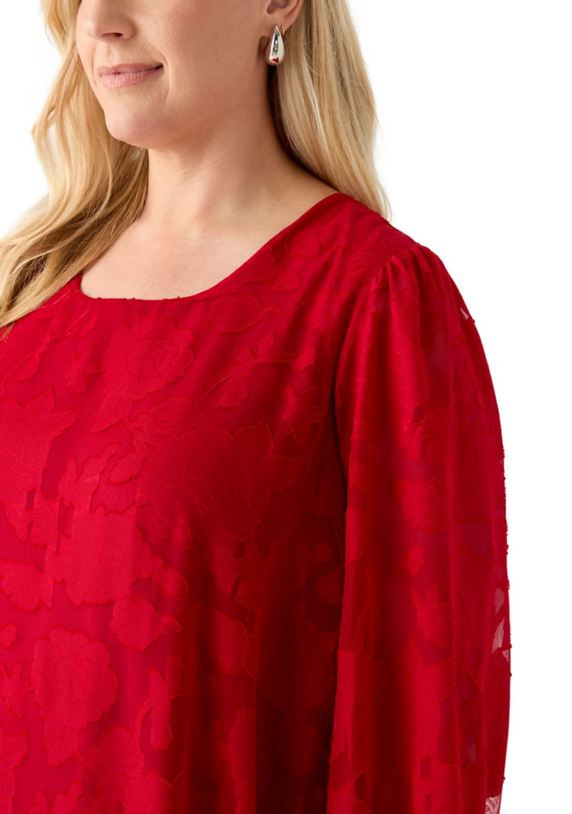 Plus Size Long Sleeve Jacquard Chiffon Dress