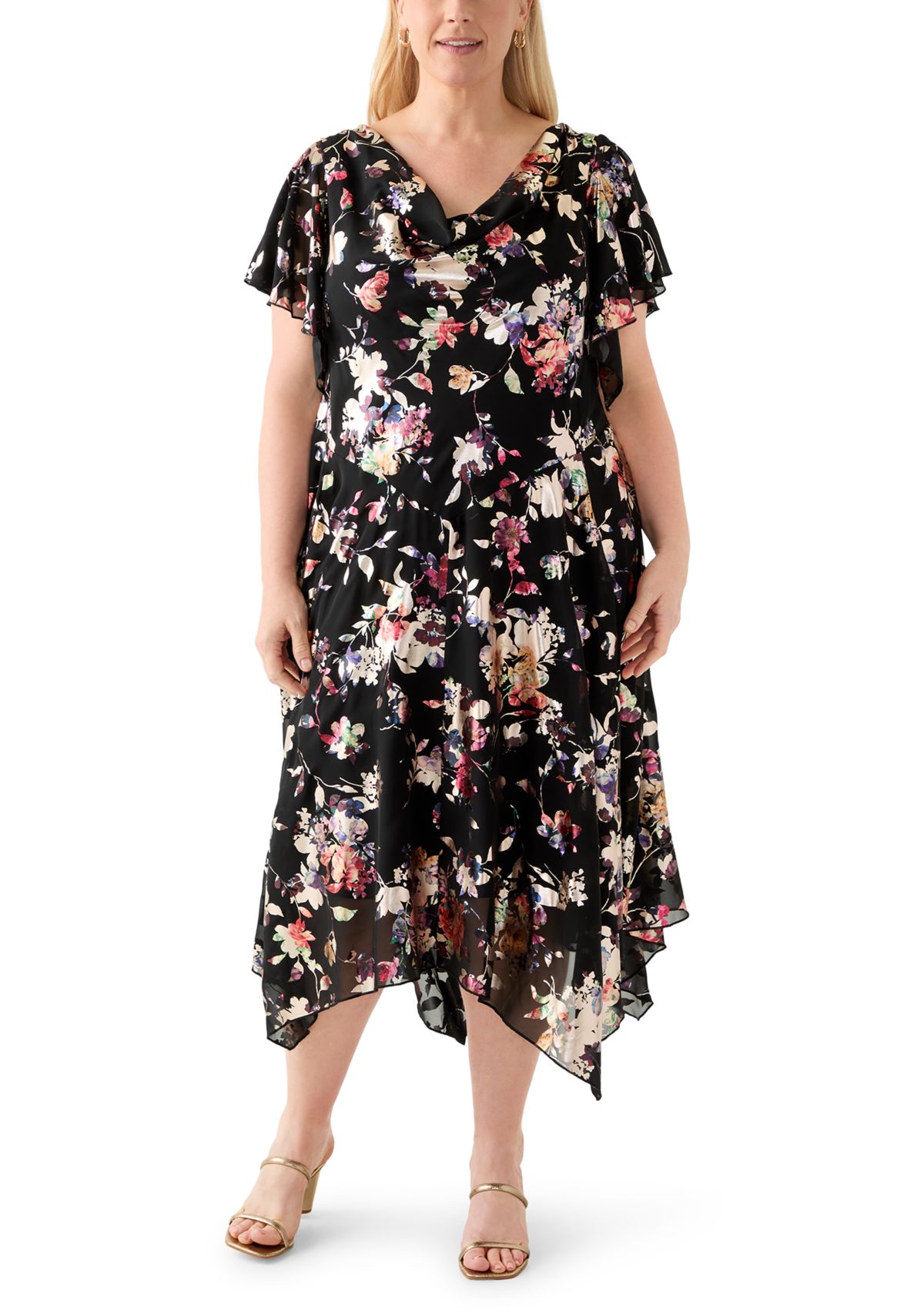 Plus Size Floral Print Chiffon A-Line Dress