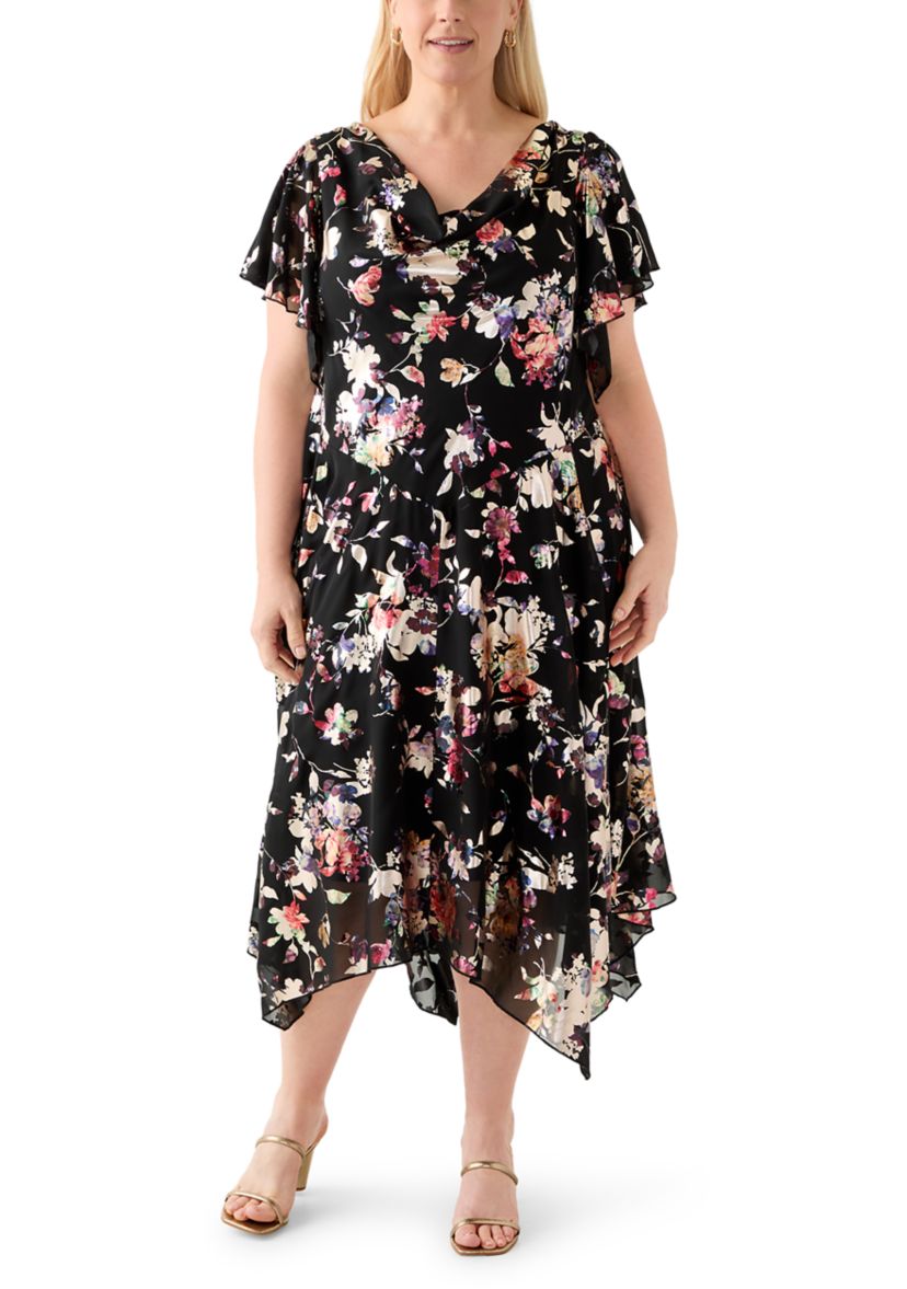 Plus Size Floral Print Chiffon A-Line Dress